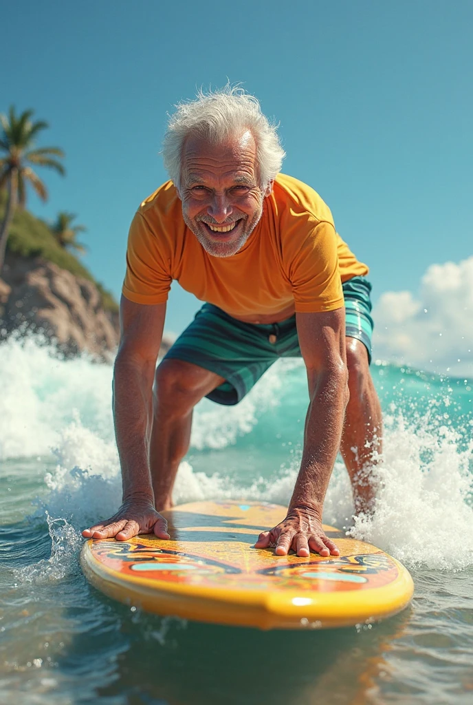 Grandma surfing，His face was full of horror