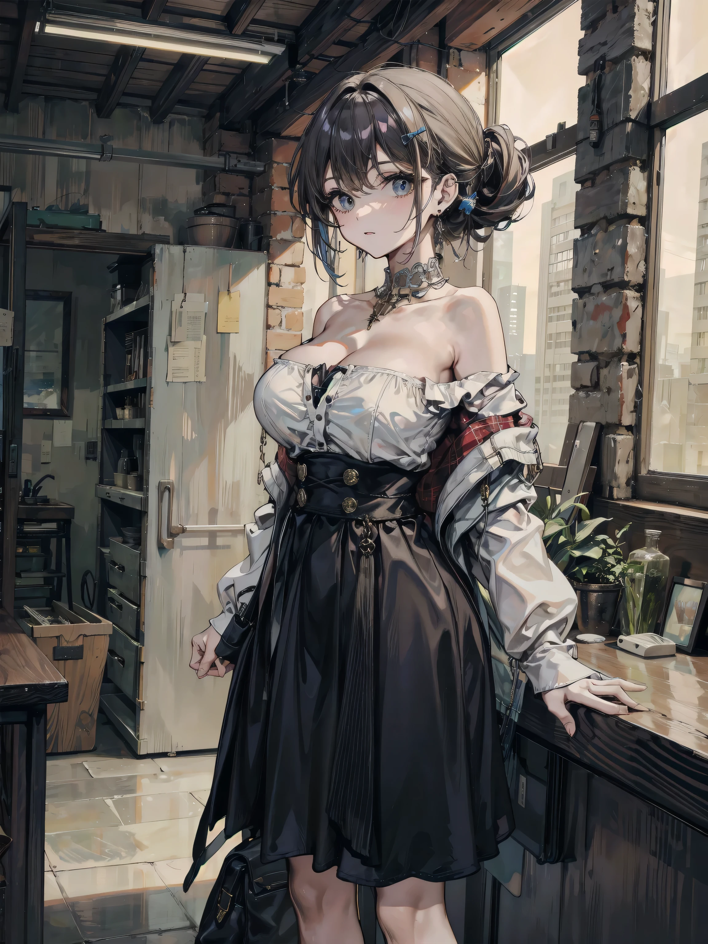 (((chibi))),masterpiece,highest quality,Very detailed,8k,
(((One Girl)))、Zhou Haoguang,warm color,Realistic Skin,Glowing Skin,bloom,High Contrast,cute、thin、
break、
(((Look Down、Cowboy shot with contrast、Dynamic Angle:1.3)))、silver chain diamond necklace、Bright red eyes、
break、
Lola Eyes、Gravure pose、(Tifa FF7)、
break、
(((A loose shirt dress with large buttons)))、(((Bottomless)))、blush、Embarrassing、((Small breasts))、Accentuate your cleavage、(Erect nipples:0.8)