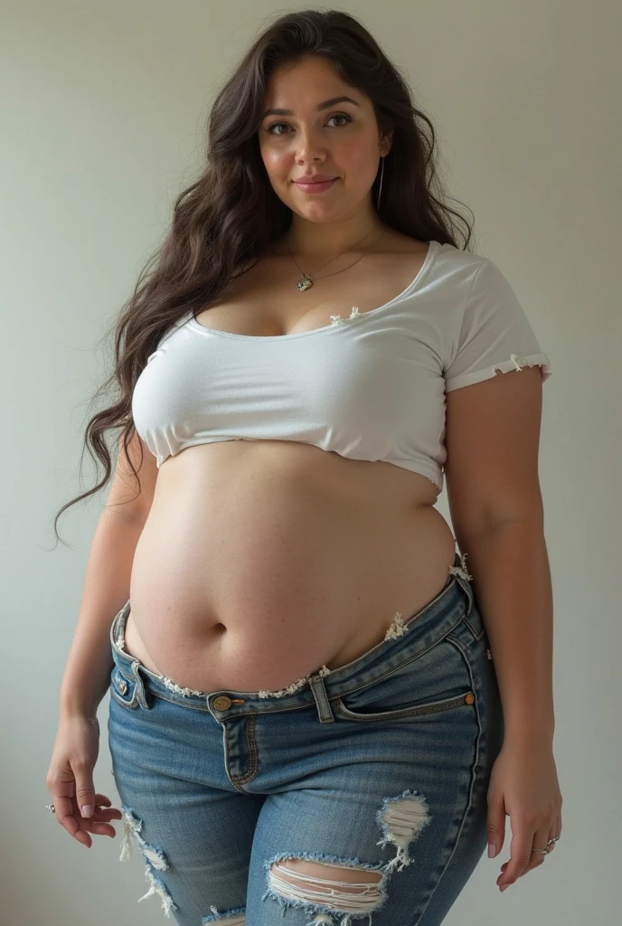 Extremely obese woman with a protruding belly, romantic, fond, 8K, realistic