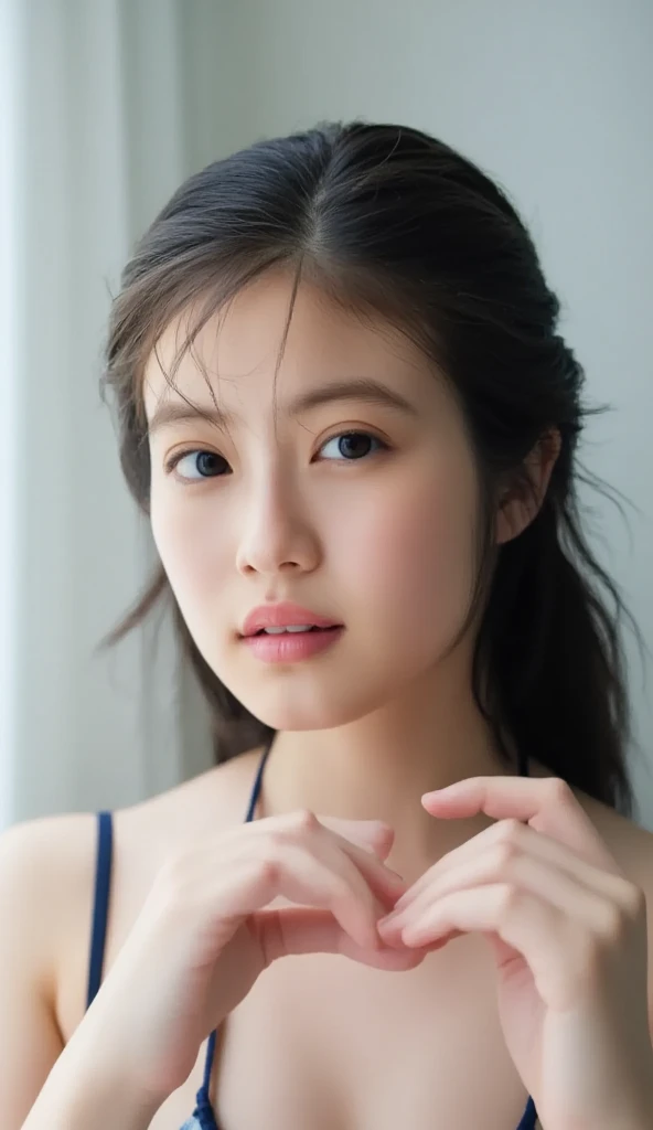 (highest quality, 4k, masterpiece :1.3), 
sharp focus, shallow depth of field, Bright colors, professional level, 
20-year-old, 1 person, (Half Japanese and German woman）, The face of a famous Japanese actress, 
Supple body :1.3, model body shape:1.5, perfect style：1.4, 
narrow shoulders, beautiful clavicle, long and thin legs, 
delicate body shape, The beauty of slim abs :1.2, thin waist :1.2, 
super detailed skin, Fair skin, Shiny skin, super detailed face, 
slim facial contour, beautiful small face, Beautiful lined nose, 
super detailed eyes, long slit eyes, brown eyes, double eyelid, Beautiful thin eyebrows, fine long eyelashes, 
super detailed lips, plump lips, glossy pink lips, flushed cheeks, White teeth, 
Beautiful actress's ennui makeup, pink lipstick, 
dark brown hair, delicate soft hair, 
(hair up, medium short hair, ponytail:1.2), 
layer cut, (dull bangs:1.2), 
(stylish looking earrings,necklace,bracelet,shiny nail art:1.2), 
cute smile, open mouth half way, Enchanted expression, ((Staring at the viewer)), 
(((photorealism,Shoot the whole body from the thighs:1.5))), ((The body is facing sideways)), 
Photographed directly from the front, dynamic lighting, 

(Dress up in a tight green polka dot bathrobe:1.2), 

((luxury hotel bedroom bed, The midsummer sun shines on the whole)), 
((The large windows overlook the ocean horizon.:1.2)), 


((Eyes closed:1.4)), 
((pursing lips:1.4)),
((pouting)),
((blushing cheeks)),
((I'm enchanted)),
((A look of pleasure)), 
((touching :1.4)), 
((body is wet)),
((Hold finger in mouth)),


((She is lying  in a beautiful position:1.4)), 
The  of the  is beautiful:1.2, 
( shape, rich :1.2), 
It is a small pale pink ., 
(She has a cute plump , stick out your ),
Manicured pubic hair, 



((The crystal clear waters of a tropical resort, Immerse yourself in water up to your waist:1.2)), 
The midsummer sun shines on the whole, 




