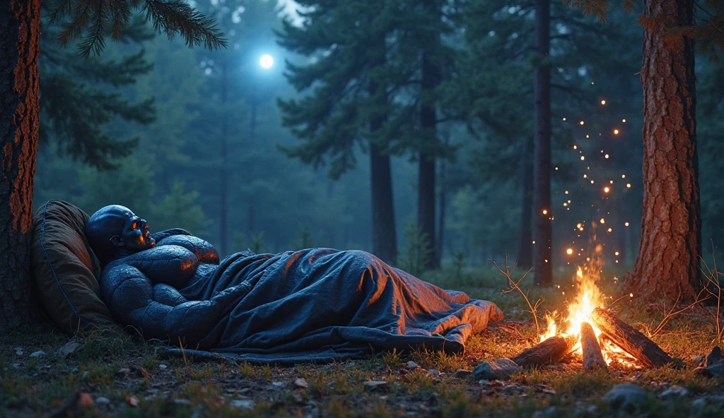 Sleeping bag in a open field with medium height grass
