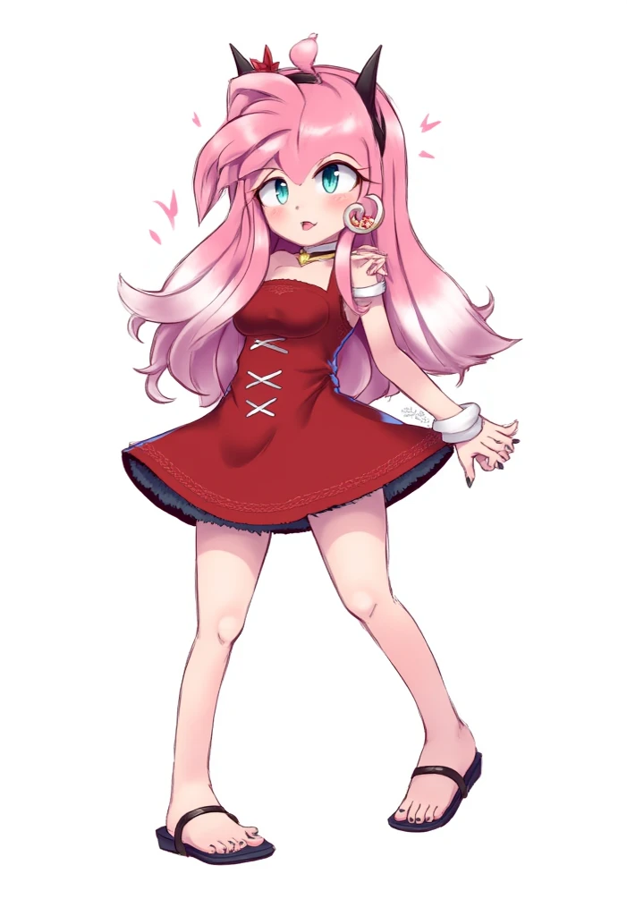 POV: Looking up at character, 1 female, cat girl, (((pale skin))), (((pink colored cat ears))), ((appearance: streaming red hair ribbons, radiant red colored eyes with cat shaped pupils,)), ((hair: long pink hair, straight hair, drills, side bangs, pink hair, pink cat ears)), ((body: , slender figure, large breasts, wide hips)), ((clothing: red dress, heart shaped cutout, black fishnets)), ((pose: action pose)), ((scene: rooftop in a busy metropolis)), high quality,best quality, 8k_wallpaper,extremely detailed eyes, (large masterpiece digital art), (detailed manga illustration), (detailed line art), ((perfect)) anatomy, best hands)), (intricate details:1.3), (ultra-detailed:1.3), (illustration:1.3), (sharp focus:1.3), (natural lighting:1.05), (vivid colors:1.3)