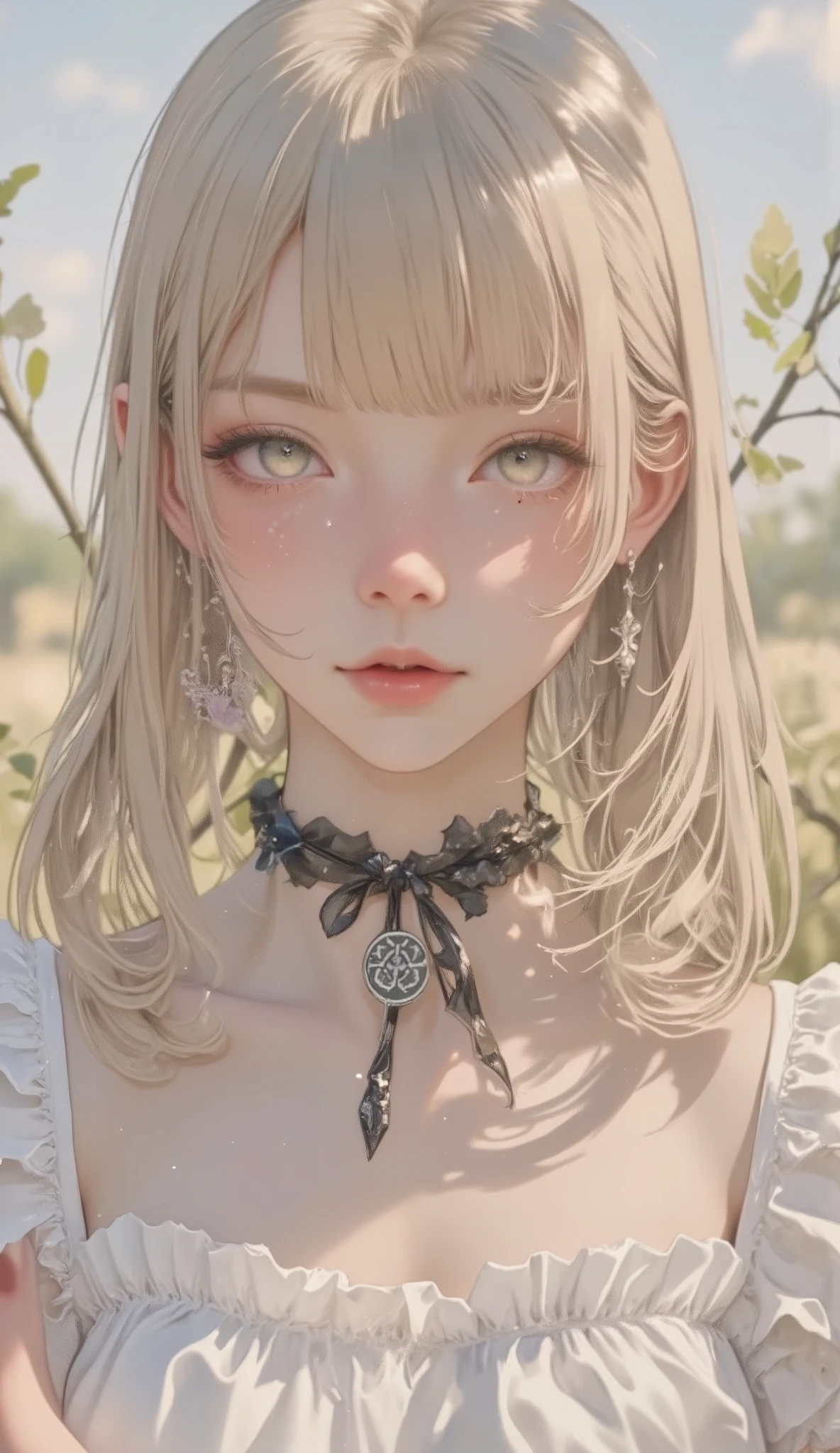 (best quality、masterpiece、very detailed、one girl、cute face、 silky short blonde 、(((Short hair in twin tails、Short Bob Twin Tail)))、 gray eyes、From the knee up、Gothic Fashion、very detailed目、Small red cheeks and nose、cute face、