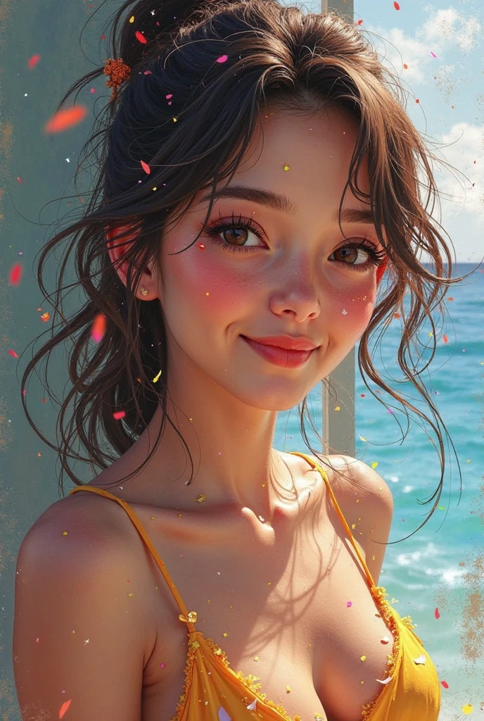 ((Top quality, 8k, Masterpiece: 1.3)), 1 woman, Beautiful girl with slim abs: 1.3, Large: 1.2, seductive pose, Swimming pool, sexy, bikini, Ultra detailed face, High detailed lips, detailed eyes, double eyelids, Smile, perfect ass(best quality,4k,8k,highres,masterpiece:1.2),ultra-detailed,(realistic,photorealistic,photo-realistic:1.37),intricate details,vivid colors,sharp focus,professional, (art inspired in Bill Sienkiewicz).