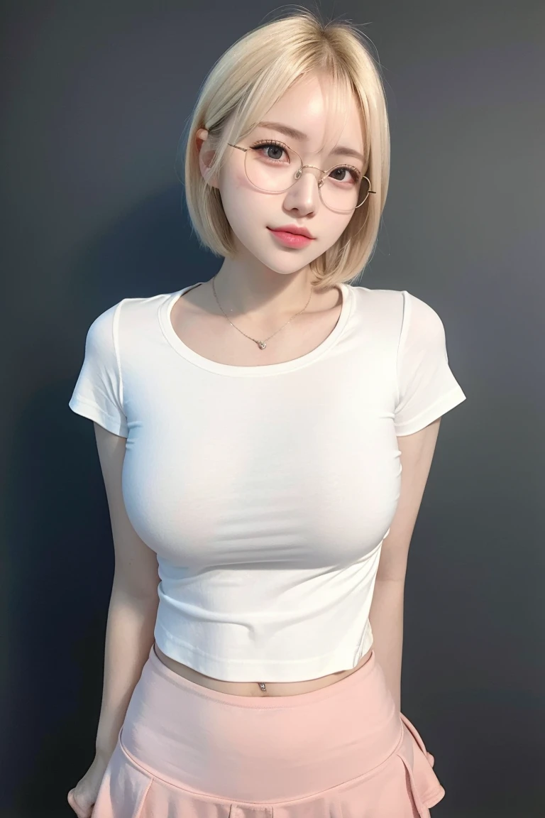 Top image quality、RAW photography、超A high resolution、18-year-old Korean、Glasses Beauty、Colossal tits:1.5、nedium breasts:1.5、White show-off dress shirt、Skinny sheer shirt、Formal skirt、White skin of the、Shiny white skin、(Shortwave hair)、bright silver hair、Bright white hair、beautiful eyes of random colors、Very thin lips、Beautiful eyes finely detailed、Elongated eyes、pale pink blush、long eyelasher、beautiful double eyelid、eye shadows、a necklace、耳Nipple Ring、corporate offices、Corporate help desk、Fashionable glasses、Lighting that emphasizes beautiful skin、Wet shirt、full of sweat