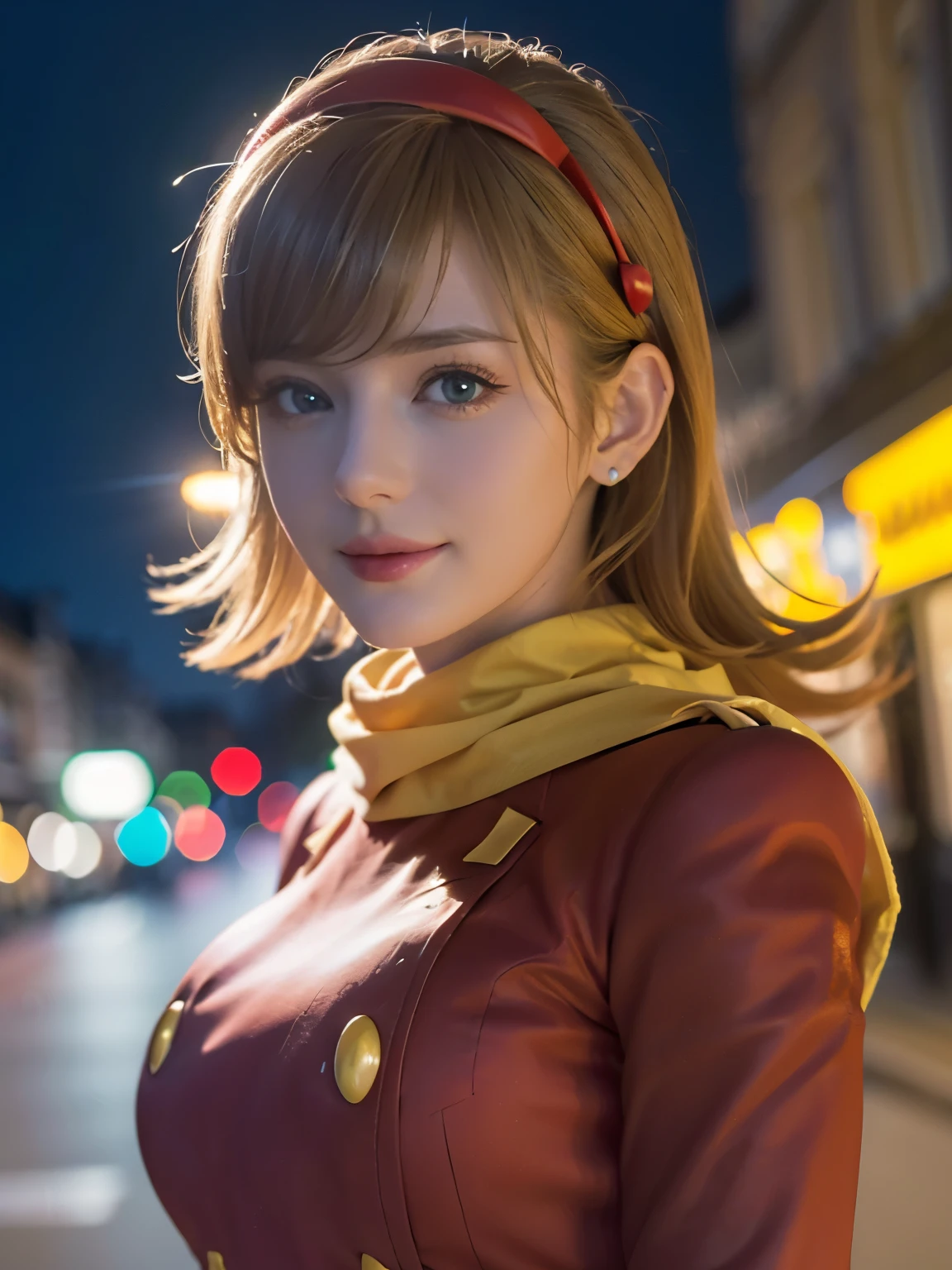 1girl, Alone, (cute french girl), 18yo, Young female, Low Height, slim body, (smile:1.2), Looking at camera,
break
(close up:1.15), (portrait:1.2), Dynamic Poses,
break
Professional photo-realistic images, (16k, RAW photo, best quality, masterpiece:1.2), (realistic, photo-realistic:1.4), (extremely detailed 8k wallpaper), sharp focus, depth of field, blur background, bokeh, cinematic lighting, soft light, High resolution 16k close-up of human skin,
break
perfectly round breasts,
break
FrancoiseArnoul, blond hair, medium hair, red hairband, ((red uniform)), long sleeves, belt, red pants, black boots, yellow scarf,
break
arafed view of a street with a arch and a sky background, arc de triomphe full of graffiti, traveling in france, by Etienne Delessert, arc, beautiful high resolution, paris, paris city, the city of paris, paris background, france, fine art piece, by Raphaël Collin, by Bernard D’Andrea