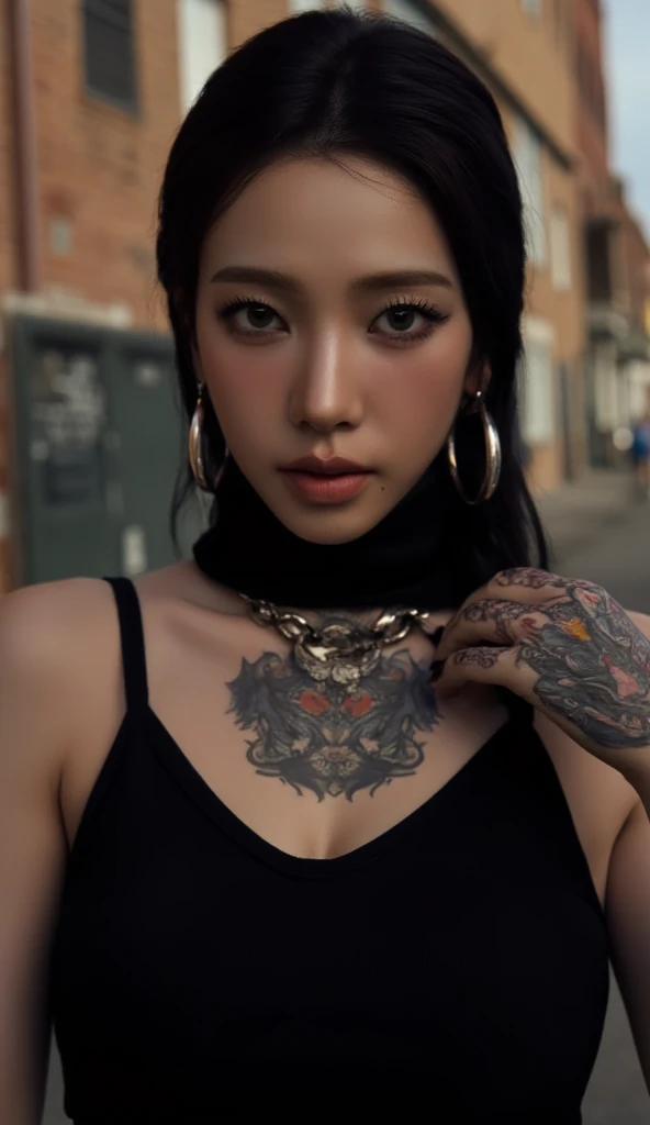 [[highly detailed face]], [[goddess face]], An Yakuza girl, showing all her tattoos, full body image, she is covered in tattoos, long black hair, high quality images, unreal engine, perfect skin texture, goddess face