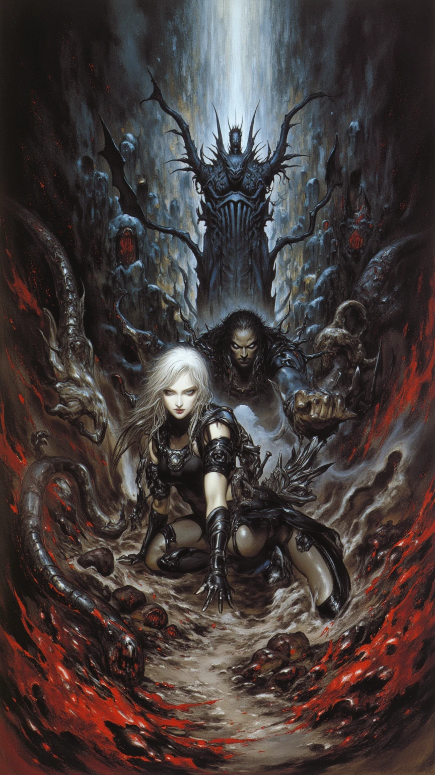 Nsfw,A darkness Nsfw princess,white hair,nude,Naked,spread legs,female masturbation,masturbating,Gothic,tattoo,Gothic tattoos,Nsfw,pussy,busty,glamour,gorgeous,jewelry,BW,monochrome,Gothic goddess,dark fantasy,dark venus,erotic posing,dynamic posing,arranged posing,dramatic,cinematic,detailed background,dynamic angle,from cinematic angle,Gothic style background,dark fantasic view,best quality,masterpiece,8k,ultimate detailed darkness background,klimt style