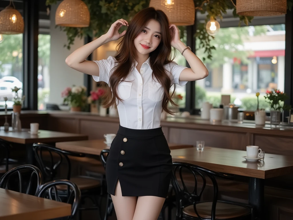 ((realistic)),(realistic shadow),((realistic skin texture)),(asian Chinese beautiful face),((Chinese sexy face)),((Chinese very sexy model)),((masterpiece)), (detailed), perfect face,((big booty)),((very sexy pose)),((sexy outfit)),((full body)),(thin),((very sexy legs)),((beautiful legs)),(slim),((very sexy high heels)),((very hot young teen)),(tiny g-string),((nipple slip)),((boob flash)),((tits slip)),(teasing pose),(horny smile),((very sexy emotional face)),((boob slip)),((full stand models)),((very long long hair)),(looking at viewer),((carry luxury handbag)),((side part ponytail hairstyles)),((white shirt short sleeve)),((black pencil short skirt)),(black tight skirt),((Thai university uniform)),(random elegant pose),(slim belt)