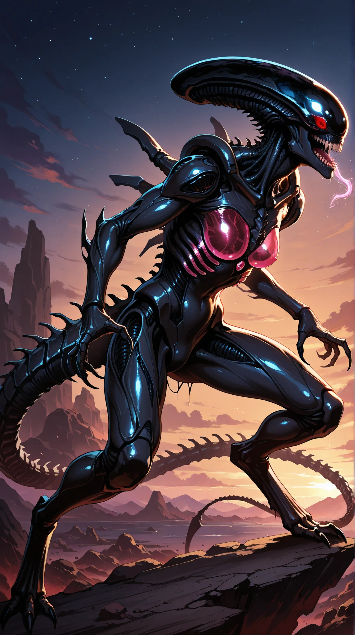 (((Extreme close-up Xenomorph Alien the eighth passenger versus Wonder Woman battle of champions))) 