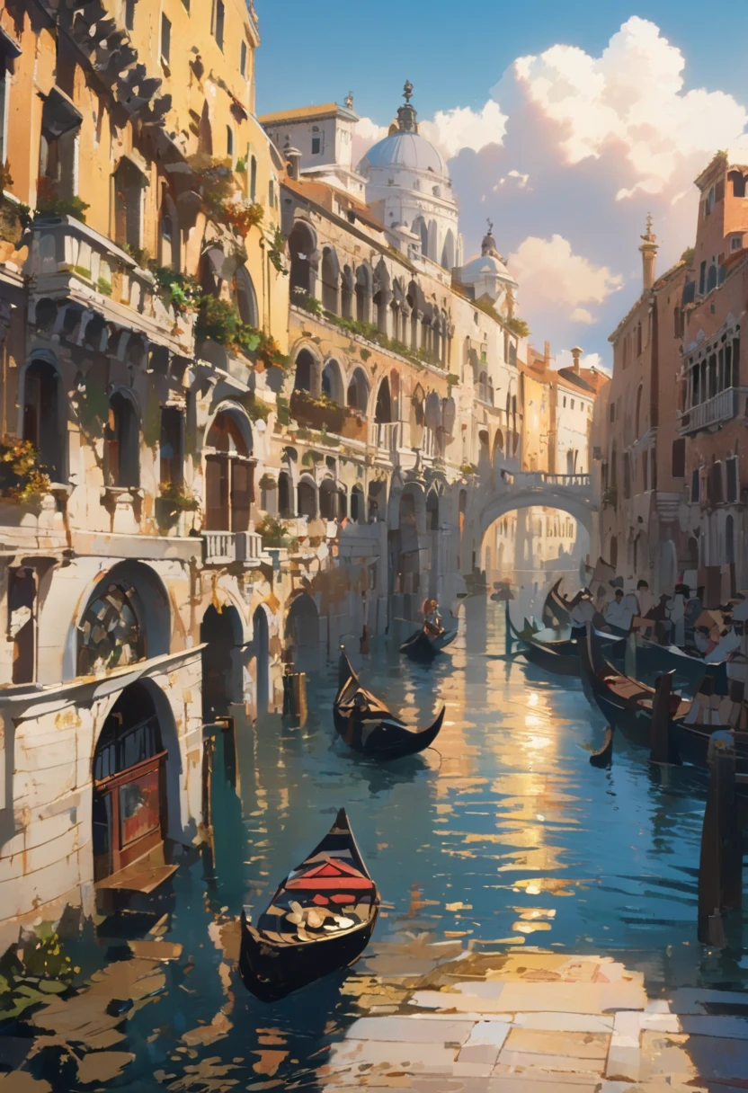 (Japanese Anime Style, venice:1.4), 8k resolution, masterpiece, TOP QUALITY, Award-Winning Works, Ghibli style, (A Floating City above the sea)