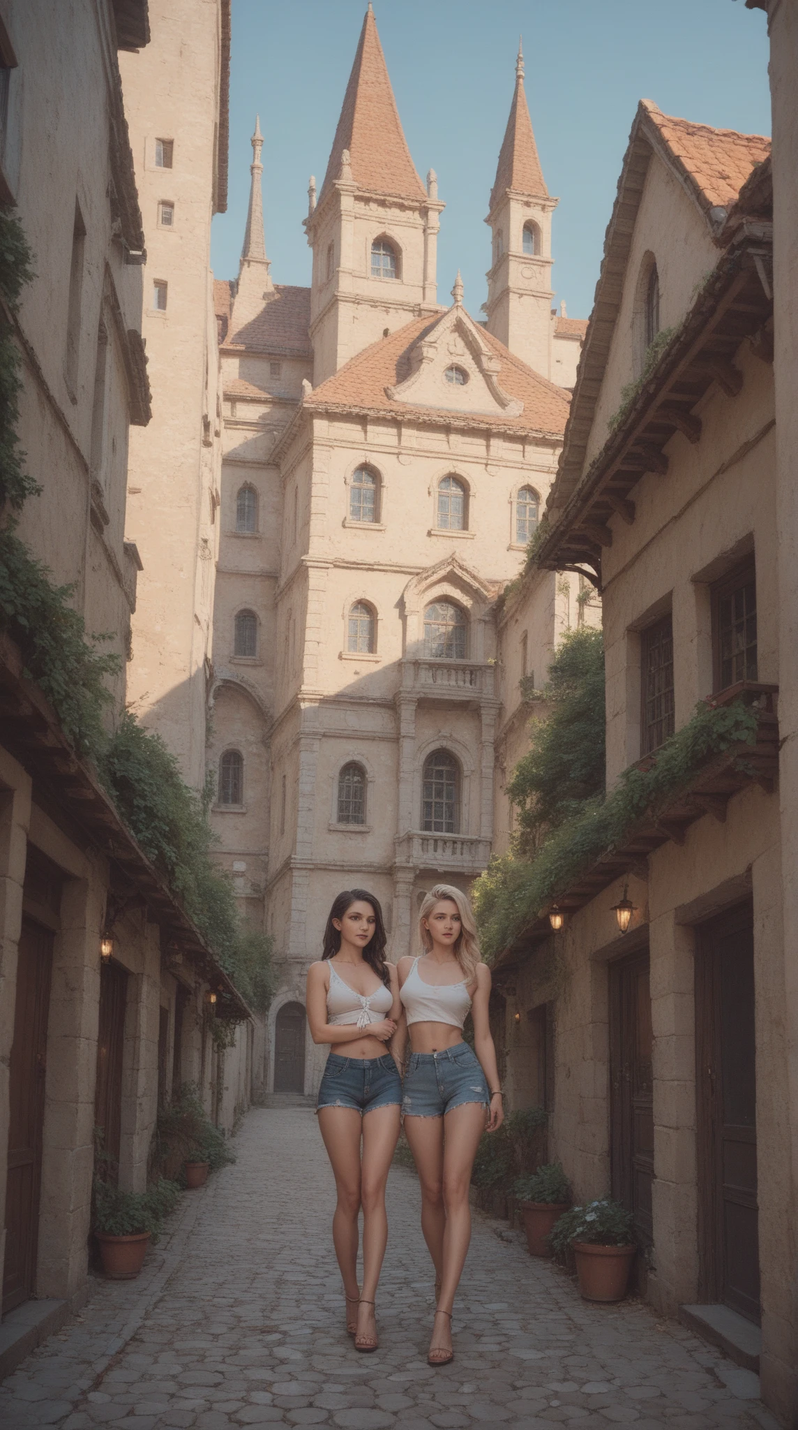 (Masterpiece:1.2, Best Quality), 1 girl, Spanish, 38 years, Delgado, slender, adjust shoulders and arms, Brown eyes, sharp eyes, Little mom, Leaning forward, in front of the viewer, dress, strappy sandals, blouse down, messy black hair, nature, serene spaces, on a stone, with Barcelona in the background, sacred Family,