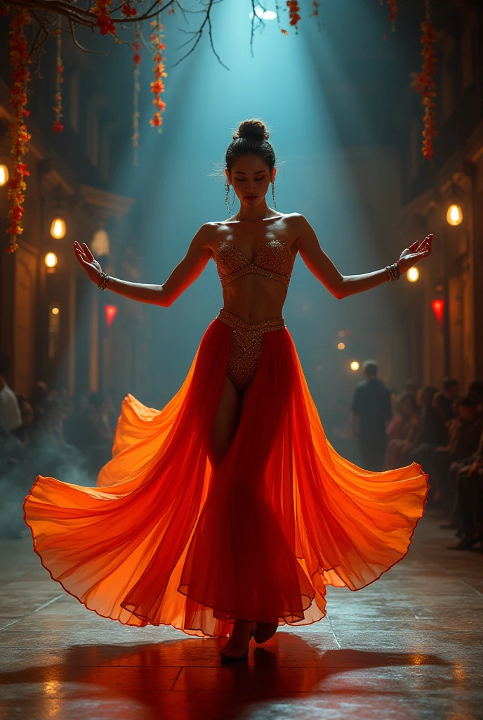 1 female, stunningly beautiful, full body with a slim waist, huge tits, can-can dancer in mid-action with one leg up, vigorously manipulating her Red flowing dress, detailed craftsmanship of her skirt and pantalettes visible, in front of a theater entrance, neon sign above reading "Dance with me", evening setting, theater facade with ornate details, vivid colors, high contrast, dramatic lighting, photorealistic, dynamic angle, cinematic, lively atmosphere, retina, accurate, masterpiece, super detail, high details, best quality, award winning, highres, HD, 4K, 8k, 16k, retina, accurate, masterpiece, anatomically correct, textured skin, super detail, high quality, award winning, highres, 8k, 16k