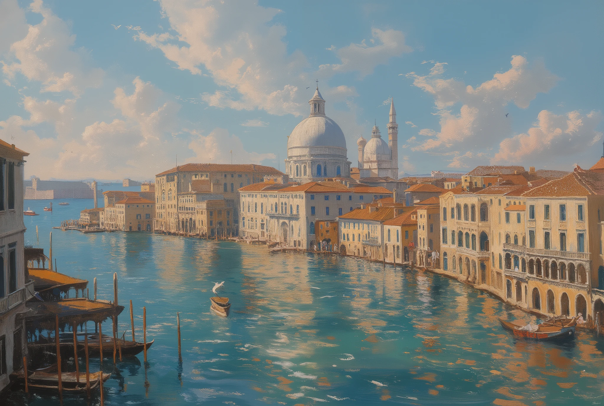 (oil painting, venice:1.4), 8k resolution, masterpiece, TOP QUALITY, Award-Winning Works, , (A Floating City above the sea)