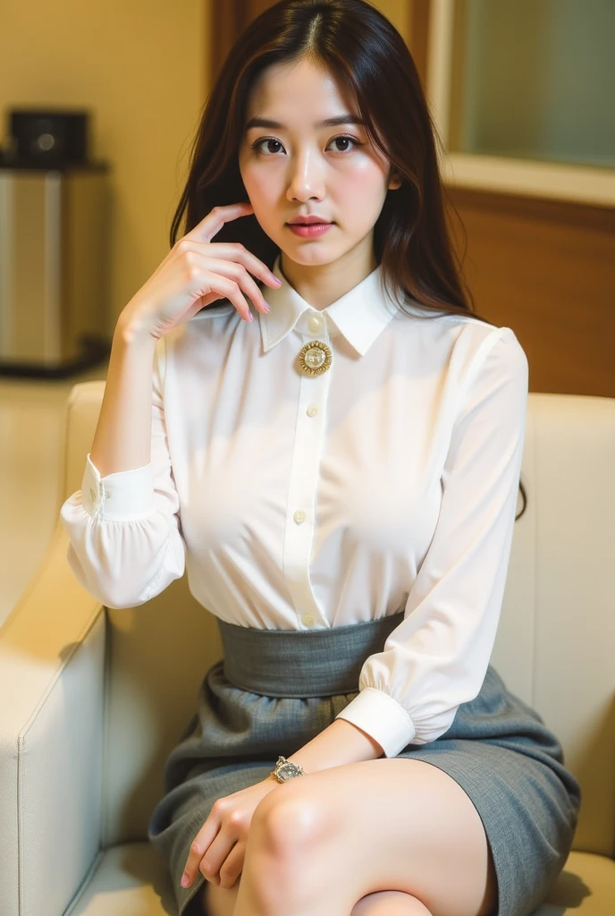 masutepiece, Best Quality, Illustration, Ultra-detailed, finely detail, hight resolution, 8K Wallpaper, Perfect dynamic composition, Beautiful detailed eyes, Office Lady Suit,Shorthair,small tits,Natural Color Lip, Bold sexy poses,Smile,Shinjuku、20 years girl、Cute、Sexy shot looking at camera、Black tight mini skirt、dynamicposes、Wearing a fashion suit、with a business suit on、Wearing a tight suit