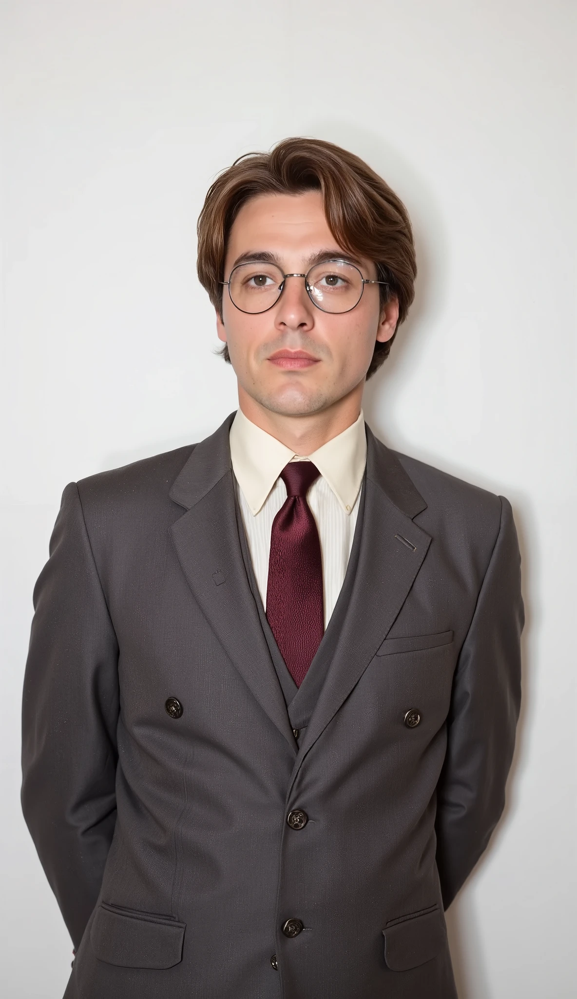 ** Detailed prompt for photo :**
"A 35 years old European men posing for portait in suit from the 70s. Wearing traditional 80s glasses. He has fair skin, perfect fit shirt, standart features, brown eyes. His hair is fair brown, short. Almost fit body. He wears a suit retro European-style. His posture is elegant.
The background of the image is simple , in a soft and uniform white tone, highlighting the the man. The lighting is soft and diffused. The overall atmosphere of the image reflects a balance between retro fashion and elegance."
This level of detail must work well to describe the desired look and environment. If you want to adjust something, notify!
(anime style 32K, HDR, UHD, intricate detail, extremely intricate detail, hyperrealistic, extremely realistic, high quality, vivid color , extremely detailed).