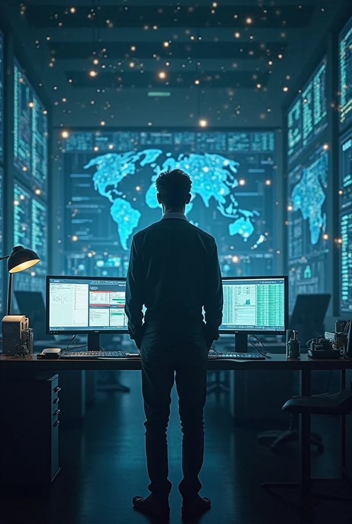 Men with trading chart night alone