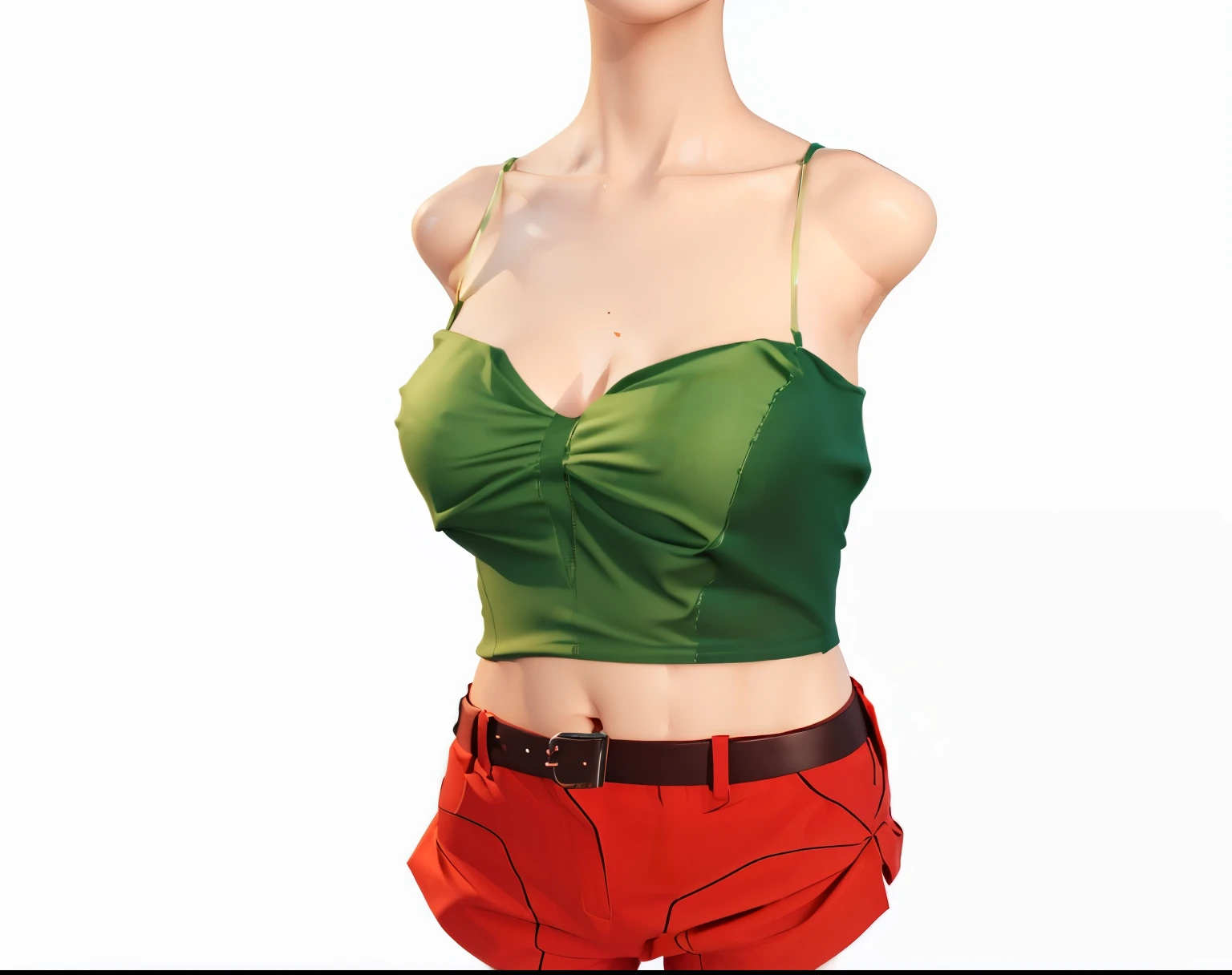 ((((masterpiece, best quality, high resolution)))), Extremely detailed 8K, Beautiful girl with voluptuous body, (Ultra HD, Ultra-detailed, Highly detailed, Highly realistic, Ultra-realistic, photograph realistic), (1girl:1.5), (Realistic red hair), (long wavy hair, earrings), (dynamic poses), facing at camera, looking at viewer, (blushing red, embarrassed, smile), (hazel eyes, sharp eyes), (big perky breasts:1.2), (beautiful detailed face, beautiful detailed eyes), ((crop top, track shorts)), (standing up), sweat, glow, ((cowboy shot)), bedroom