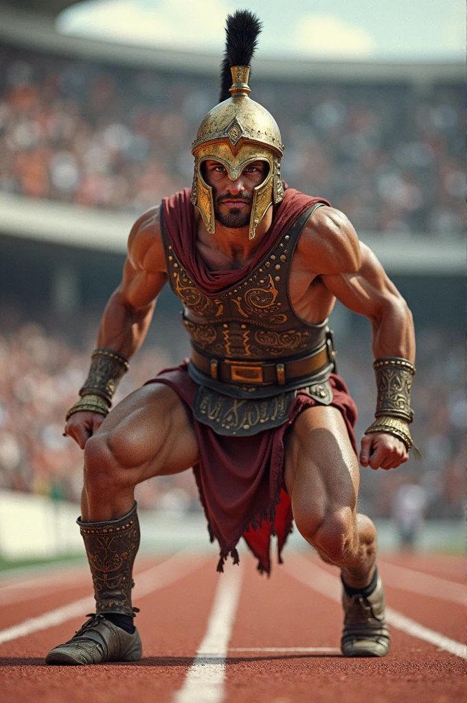 an  hairy , muscular legs, short hair military haircut, young, very muscular blond gladiator ,small white sweat stained  briefs, very hairy legs, hairy chest, strong hairy shoulders, strong hairy arms, no upper body armor, standing on a platform in a crowded  roman  arena, wide angle , full body, photorealistic, 8K
