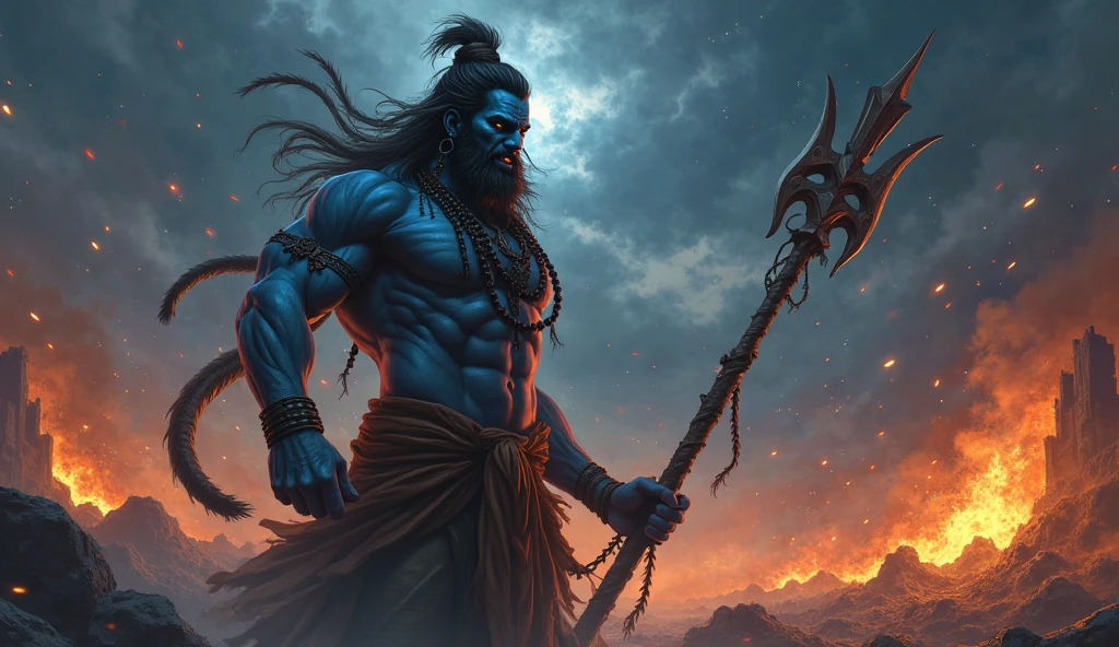 a powerful huge body, huge arms, muscular lord shiva, day light, lord shiva, ((throwing trishul towards the viewer, burning trushul, very charming face,)), closeup shot, extremely detailed skin and well detailed eyes (best quality,4k,8k,highres,masterpiece:1.2),ultra-detailed,(realistic,photorealistic,photo-realistic:1.37),dramatic lighting,cinematic composition,intricate details,vibrant colors,mystical atmosphere, fire and foggy blurry environment , dynamic action