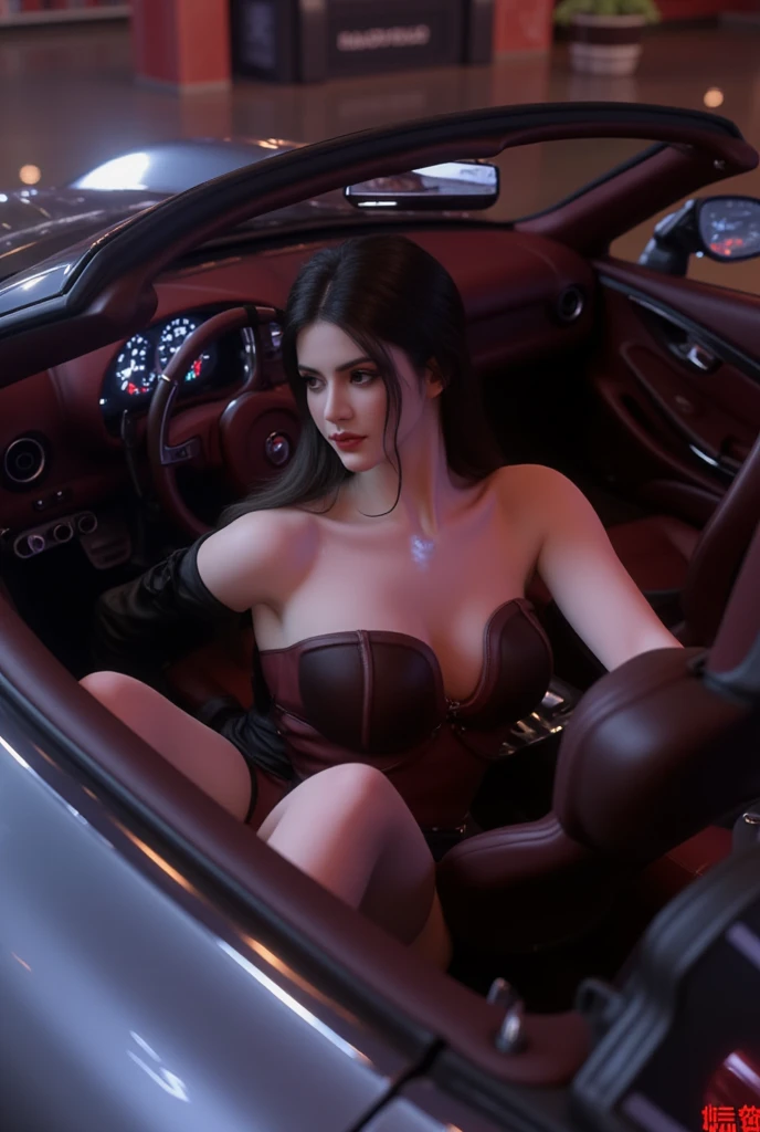 (Obra maestra, high resolution, mejor calidad, professional lighting) woman dressed in the style of the 50s on a Zeppelin, en un mundo cyberpunk.