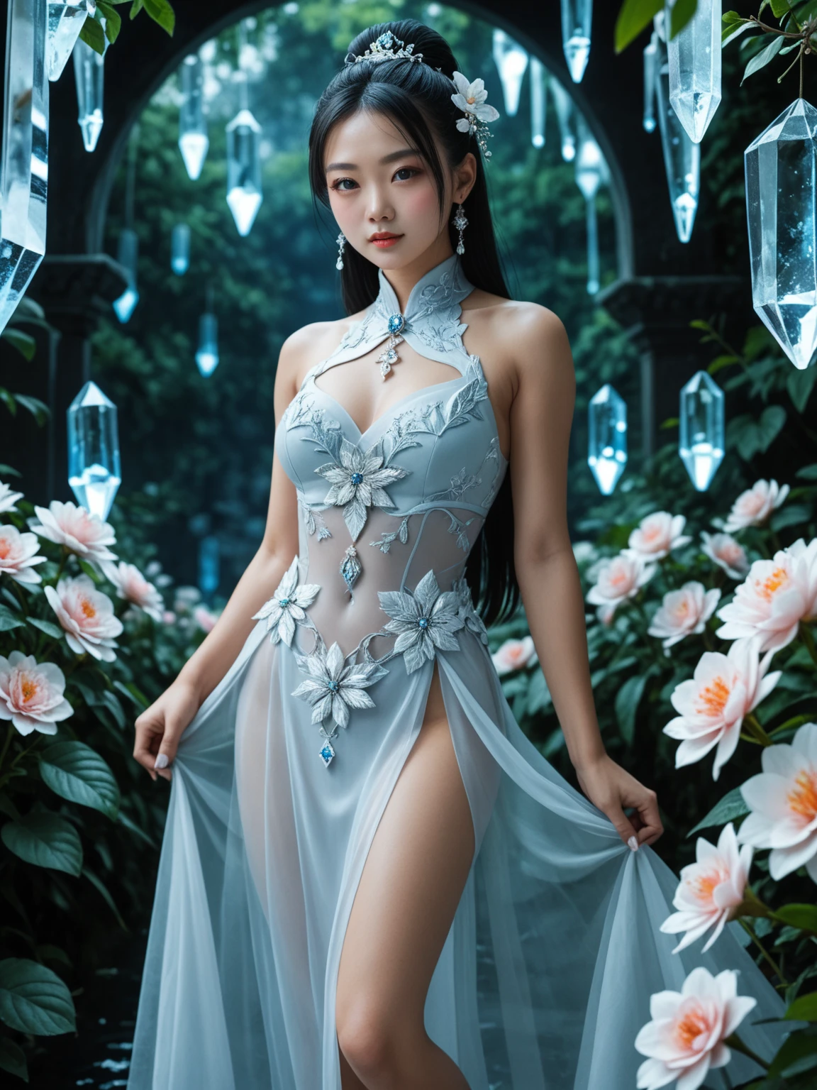 (photo:1.2),((photorealistic:1.4))best quality ,masterpiece, illustration, an extremely delicate and beautiful, extremely detailed ,CG ,unity ,8k wallpaper, Amazing, finely detail, masterpiece,best quality,official art,extremely detailed CG unity 8k wallpaper,absurdres, incredibly absurdres, huge filesize, ultra-detailed, highres, extremely detailed,beautiful detailed girl, extremely detailed eyes and face, beautiful detailed eyes,light on face,cinematic lighting,full body,full-body shot,1girl,see-through,outdoors,