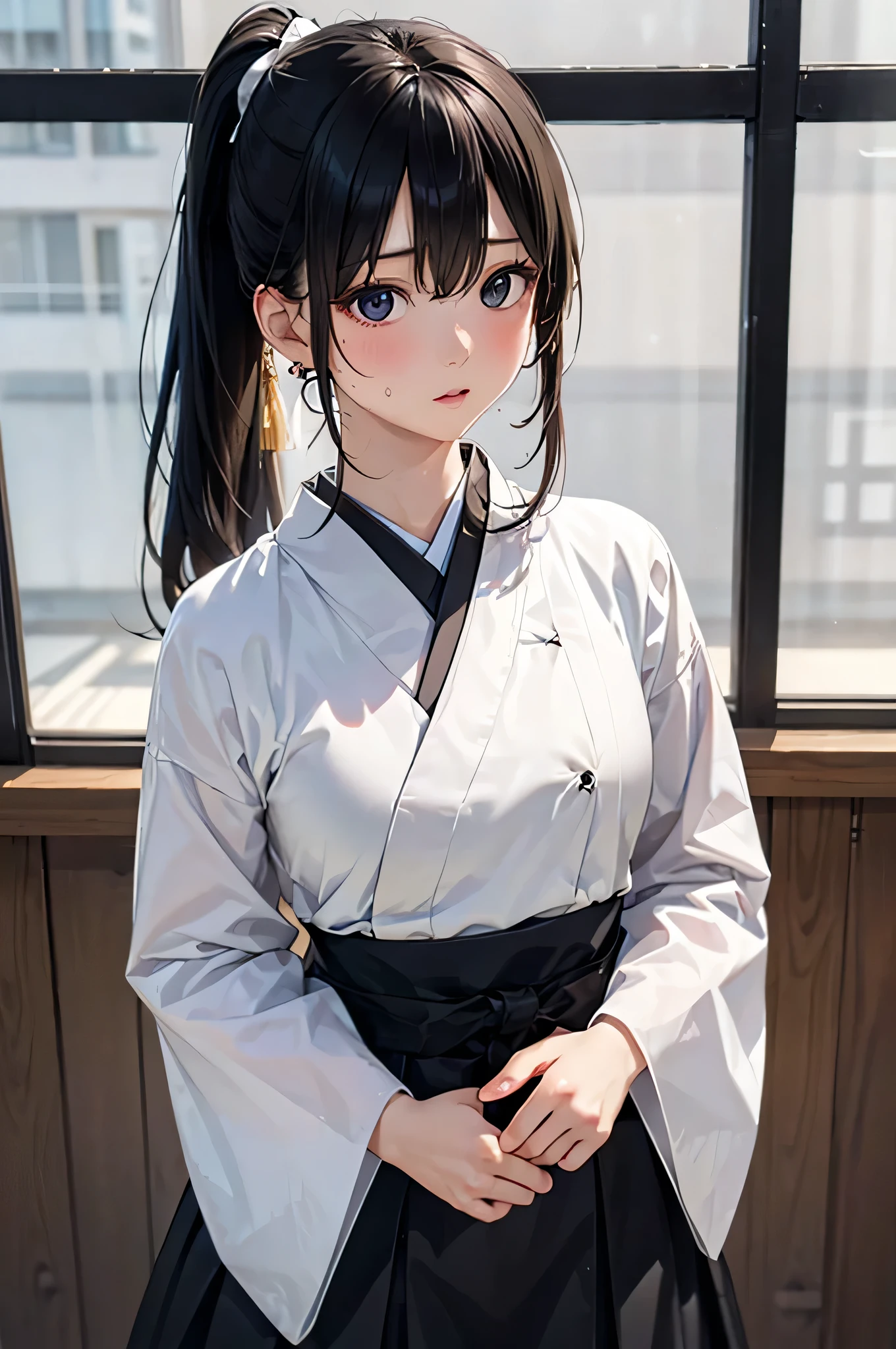 Blushed,Long hair ponytail,A big ribbon in her hair,(8k, RAW Photos, highest quality, Tabletop:1.2), (Realistic, Photorealistic:1.4), (Highly detailed 8k wallpaper), Sharp focus, Depth of written boundary, Cinema Lighting, Soft Light, Detailed Beauty Eye,Shiny and smooth light brown ponytail, Asymmetrical bangs, Shiny skin, Highly detailed skin ,High resolution, Attention to detail, Detailed hairstyle, Attention to detail美顔, Ultra-realistic, Perfect limbs, Perfect Anatomy ,1 Japanese girl,Famous Japanese Idols, Perfect female body,smile,short eyelashes,double eyelid,Look straight here,Hairstyle: Ponytail,Attach a ribbon, office,Long ponytail hairstyle,Wear a scrunchie,So that your whole body can be seen,Wearing a long coat,Street,Stand up straight and pose,So that your whole body can be seen,Winters,Warm clothes,look straight at me,Wear a scarf,It&#39;s snowing,Wear a black long-sleeved coat,Old townscape of Europe,Cobblestone Street,A European church can be seen in the background.，Face close-up