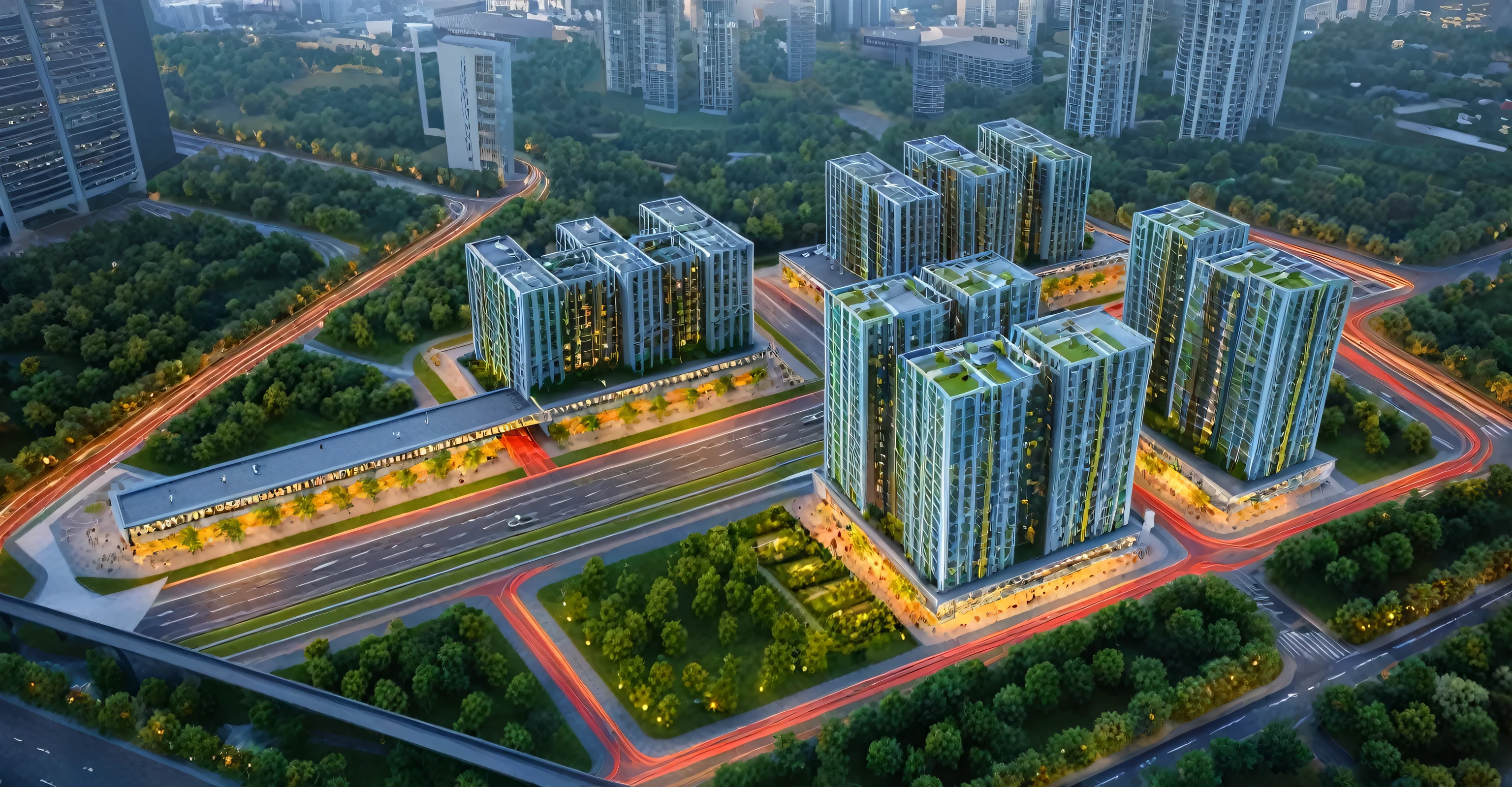 Masterpiece, high quality, best quality, authentic, super detailed, outdoor, aiaigroup, Modern urban architecture, realistic, high-quality rendering, well-lit environment, lively atmosphere, detailed buildings, clear streets, green spaces, wide roads, contemporary cityscape, realistic textures, dynamic lighting, ultra HD resolution, people walking, cars moving, busy city life, urban energy, commercial and residential areas, vibrant street activity, (daylight: 1.1)