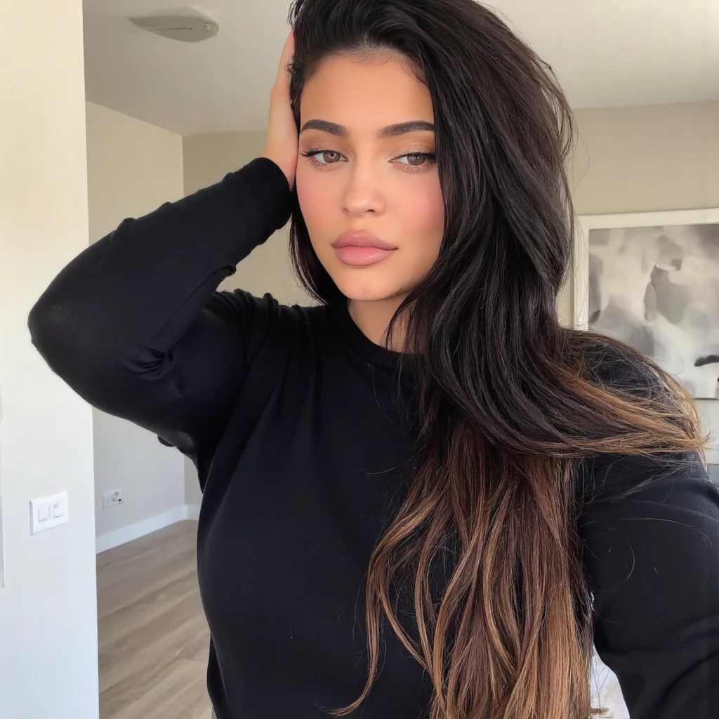 25-year old Mexican-American woman, long wavy black hair, big beautiful eyes, dark eye shadow, dark thick eye brows, thin nose, nose ring, juicy lips, high cheekbones, wearing earrings, wearing tight Nadia Long Sleeve Scoop Back Midi Dress, wearing sexy high heels, sitting with legs crossed, can see sexy legs, full body shot, super detailed, 8k, intricately maximalist-details, extremely detailed, masterpiece