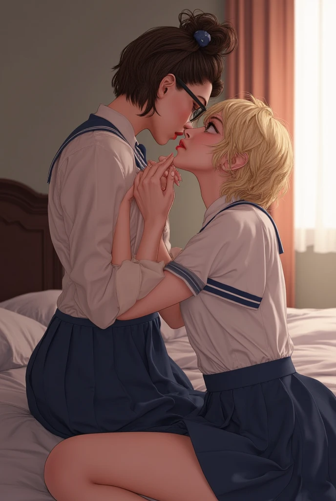 cute, desperate, no underwear, ahegao, curvy, professor, lesbians, 2 girls, glasses, female, sweating, on bed, embarrassed, 1 blonde girl, 1 black haired girl, young, skinny, penetration, anal, tiny, short, adorable, realistic anatomy, exposed asshole, exposed vagina, realistic asshole, realistic vagina, sex, cum, cumming
