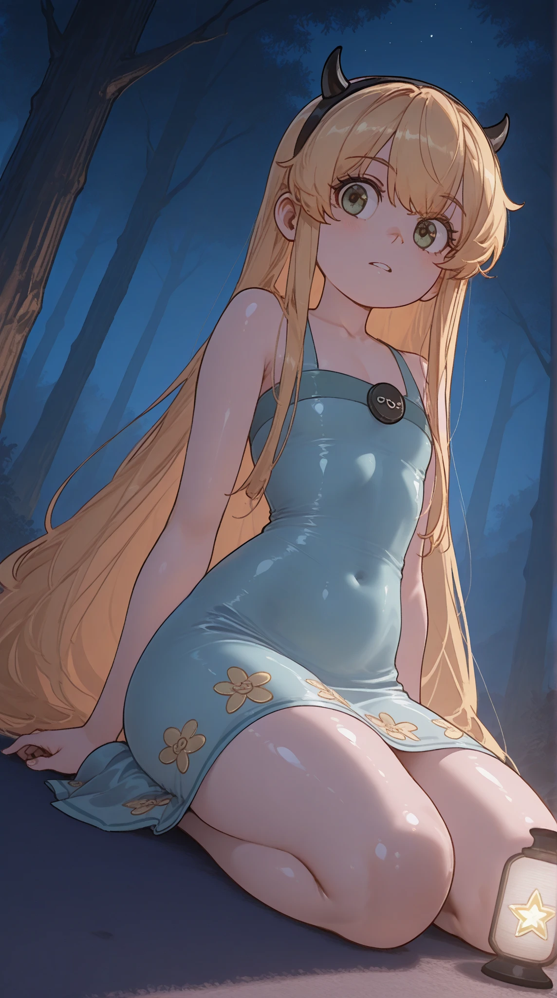 ((Best quality)), ((Masterpiece)), (detailed), perfect face perfect figure, Female Knight, young kid kid in knight's armor, blonde with blue eyes, One young girl, In the forest, forest background, lots of bumpers, young kid kneeling kid gloves good hands nsfw