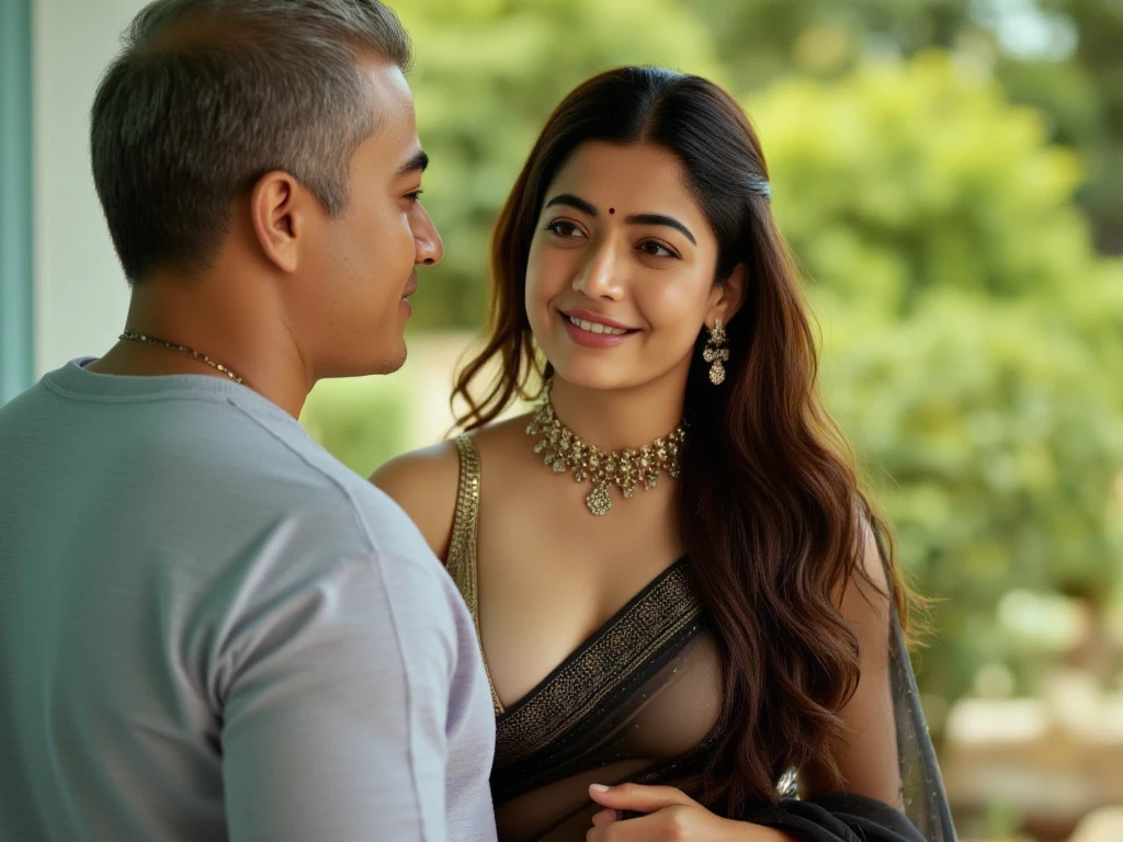 extreme close up photo of sexy mahie gill showing breasts to viewer from top view, swooping breasts, deep cleavage, look at viewer and subtle smile, seductive eyes, sultry, blue lace salwar, ponytail, 38 yo, HD, 4k, ultra high quality, (cinematic:1.3), intricate details, (ArtStation:1.2)