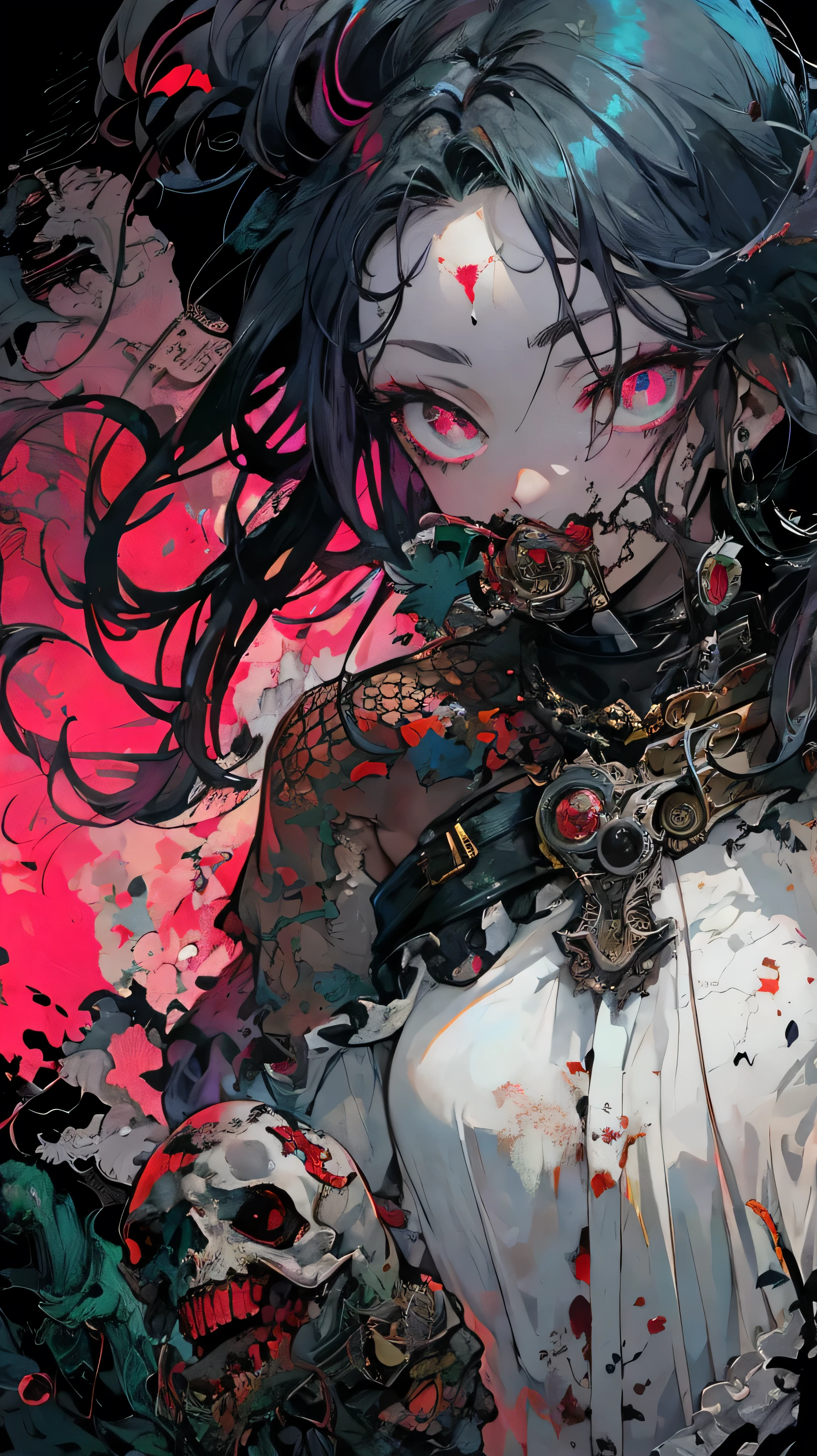(masterpiece,Highest quality,Highest quality,Official Art,Beauty and aesthetics:1.2),(1. Mechanical Girl:1.3),(Upper body only:1.4),Huge ,Severed from the neck(Exposing internal organs and mechanical entrails),Blood tube,(Pierced the body:1.4 ),Very detailed,rich color details((Very detailedな)),(Very detailedなCGイラスト),((Very elegant and beautiful),(From the side From the side),(Machine made joints:1.2),((Mechanical Limbs)),(チューブに接続されたBlood tube), (Mechanical vertebrae attached to the back),((Mechanical cervical vertebrae attached to the neck)),(sit),Expressionless,(Wires and cables attached to the neck:1.2),(Overhead Wires and Cables:1.2)(Character Focus),sf,White Background,(Blood:1.5),Half of the body is mechanical、Head coming out of chest