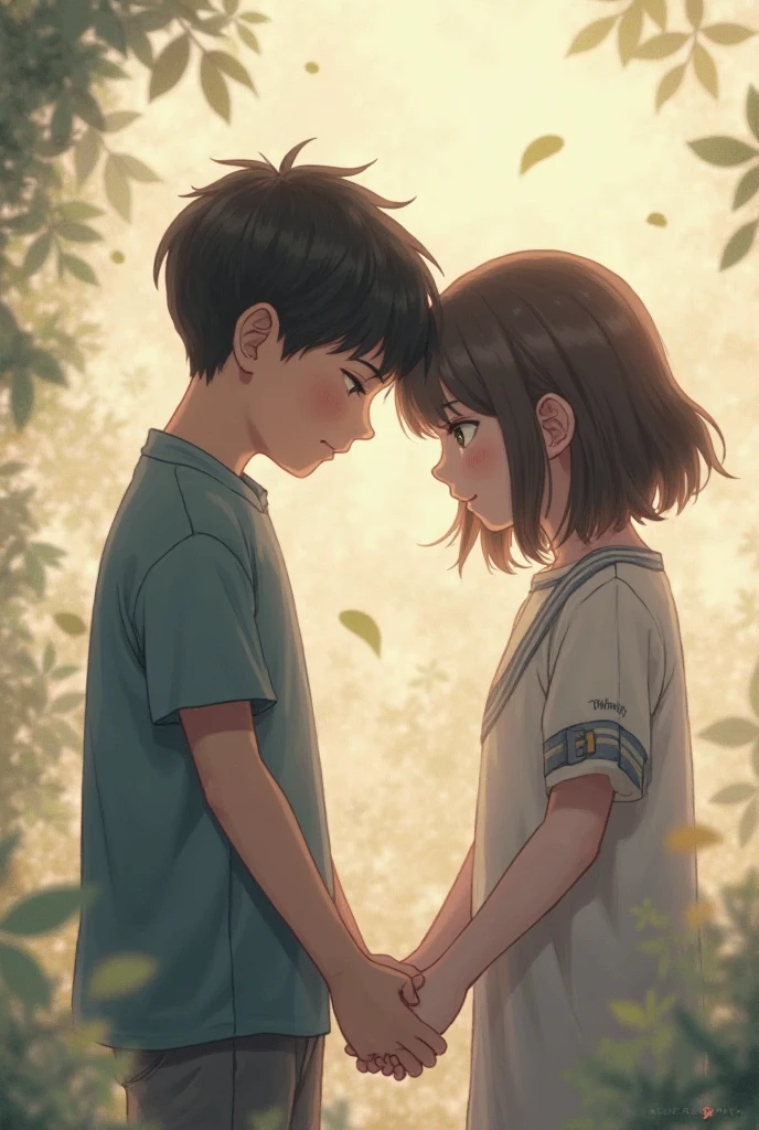 Make me a photo of a boy putting a necklace on a girl