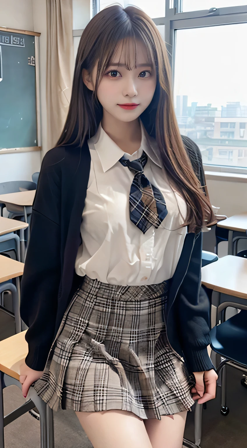 (beautiful girl:1.3)、TOP QUALITY,8K image、schools、classroom、plaid skirt