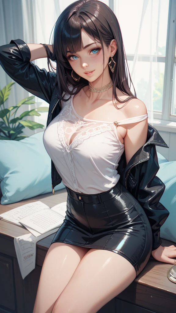 japanese woman , full wet lips, {dark brown hair, long hair, blown hair, [[large breasts]], medium breasts, purple eyes}, wet, {sweat} , bedroom wearing glasses, hairy pubic hair, full body, sexy model, ultra realistic 8k cg, picture perfect face, flawless, clean, masterpiece, professional artwork, famous artwork, cinematic lighting, cinematic bloom, beautiful eyes, ((perfect female body, narrow waist, stylish summer outfit with a button front midi skirt, a sleeveless blouse, and espadrille flats, completed with a leather belt and a delicate choker necklace, college woman , complex makeup, precision and skill to perfection in photography study, modern photographer technique making a stunningly anatomically accurate and beautiful image, dramatic, captivating, sharp, full body, (4k, raw photo, best quality, masterpiece:1.1), (realistic, photo realistic:1.2), ultra detailed, ultra high res, physically based rendering, canon eos 5d iv, full frame, 50mm focal length, iso 100, aperture , 21