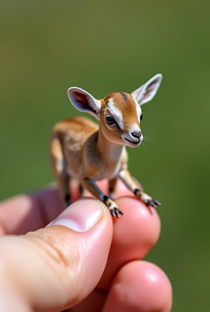 The smallest baby donkey in the world, perched on someone's finger, It is undeniably cute and charming. The photo is very realistic and captures the miniature donkey's subtle features with pinpoint accuracy..