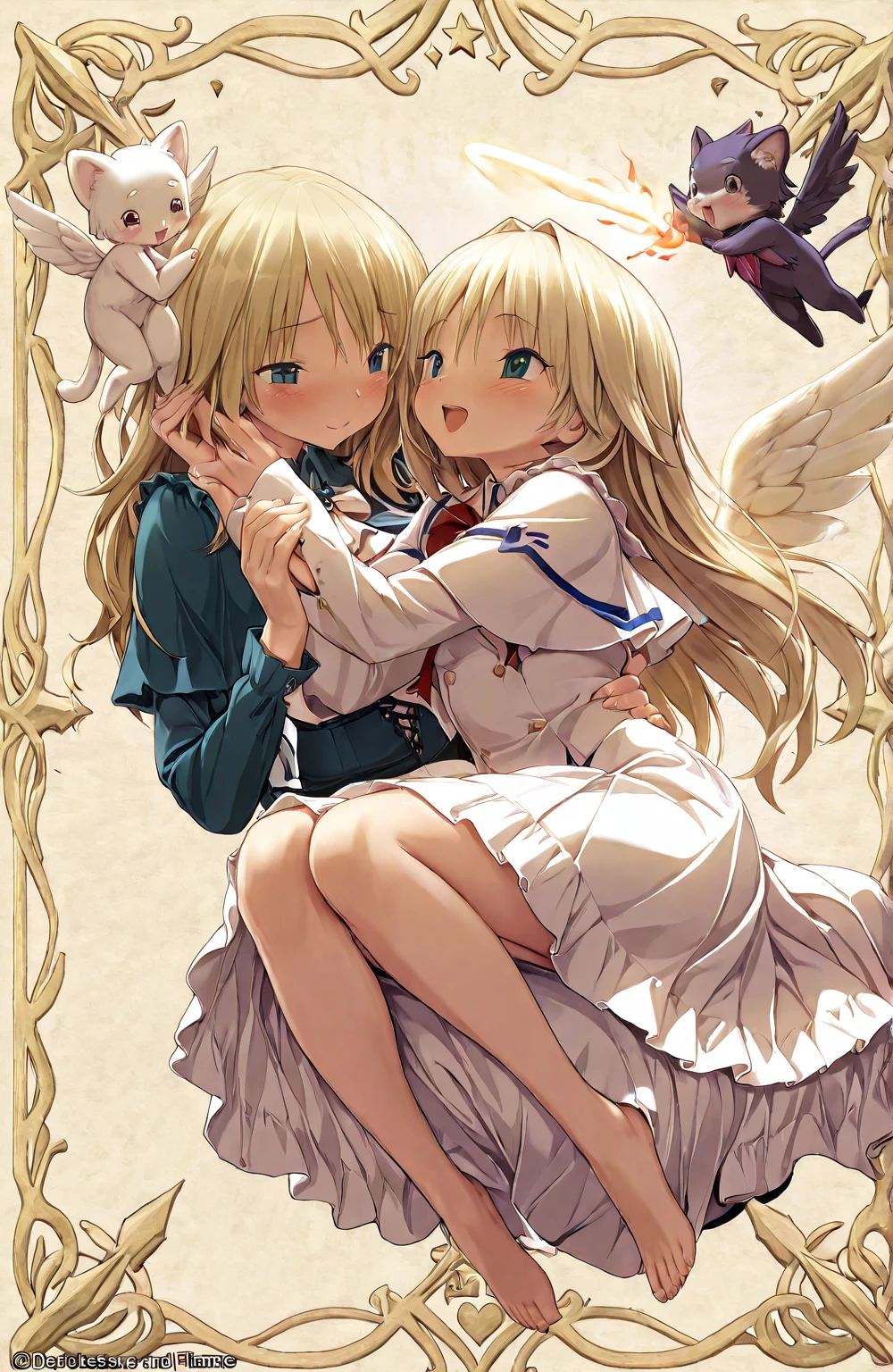 Guardian Angel and the Divine Flame, amazing and shocking image, very detailed and impeccable, Definition of 4K, masterpiece, the best quality, full body, happy, happiness, Jubilo , blush, devotion , Mischief, coquette, passion, love,