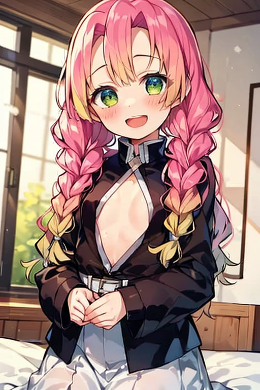 ((highest quality)), ((masterpiece)), (be familiar with), Perfect Face, indoor, Bedroom, Watching the audience,
One woman, Kanroji Mitsuri,
Open Mouth, Ecstatic expression, blush, smile,
Small breasts, Flat Chest, Young Girl, , , Girl,
Long Hair, Braid,
Fully nude, Nipples exposed, Sex with a man with a big dick, 膣内ejaculation, Semen is taken, Insert a into your, Sex in missionary position, , Leg spread,