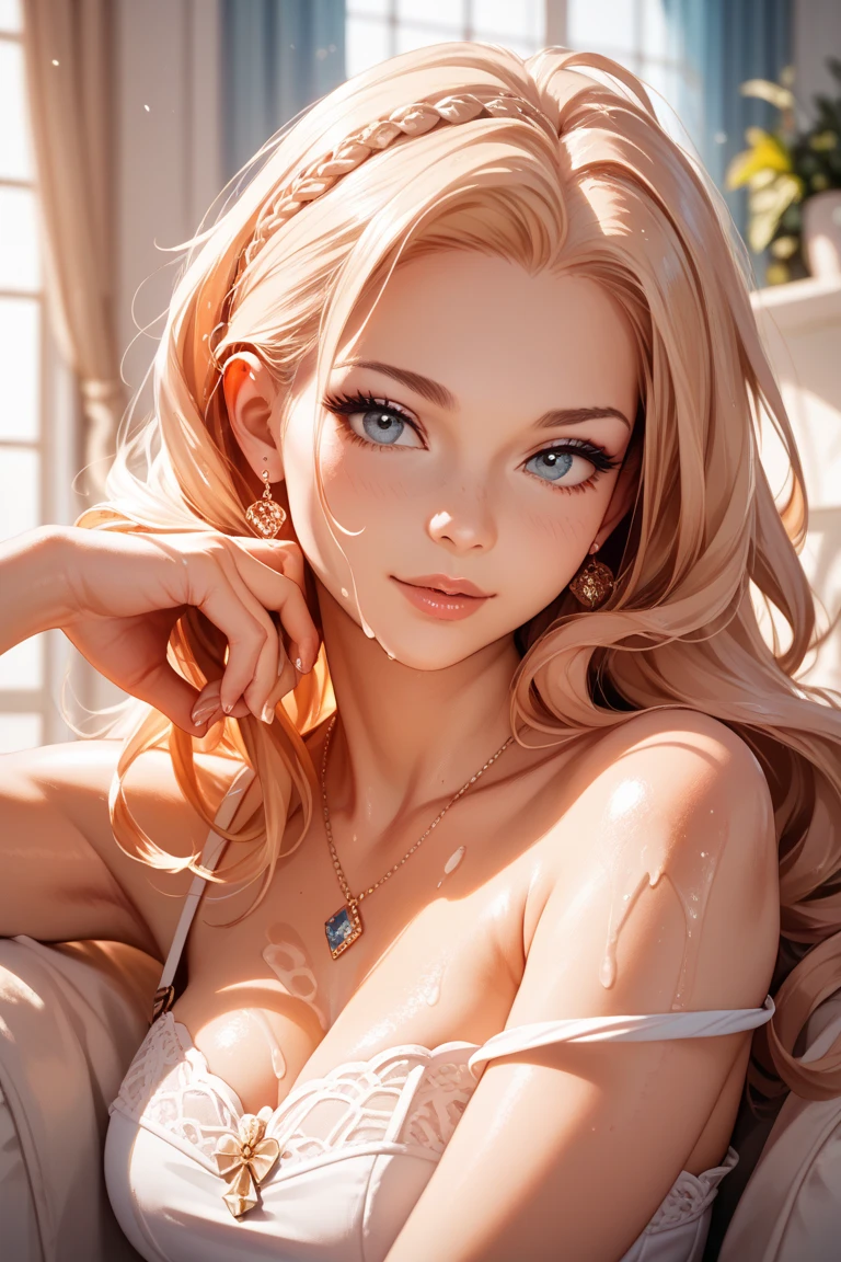 (score_9, score_8_up, score_7_up, solo, 1girl, samus aran, sexy, blushing, looking at viewer, blue eyes, detailing face, dramatic lighting, pretty girl, nude, exy face, sexy, lust pose, cute face , large breast, photoshoot,look away, smile, nose blush