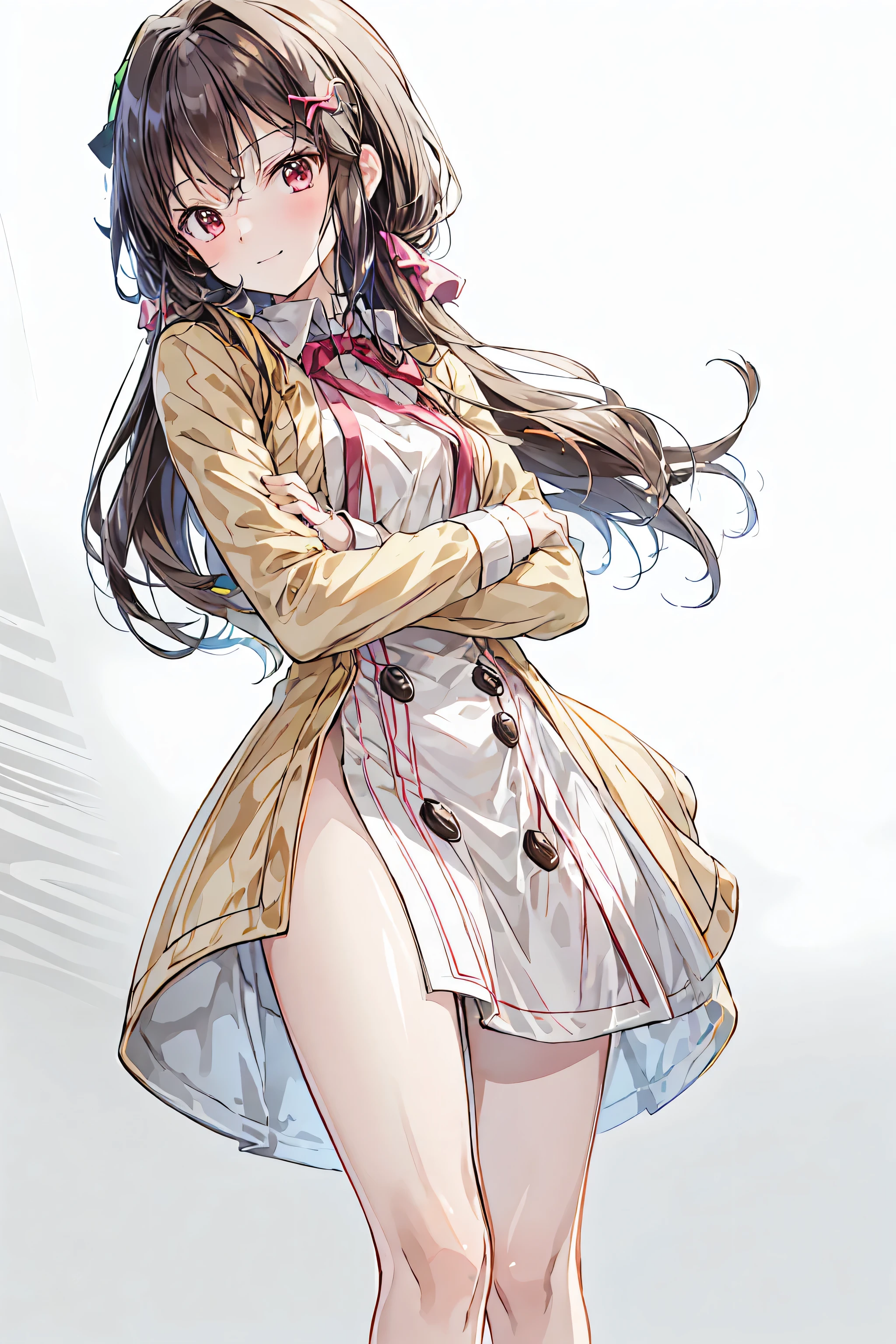 masterpiece,best quality,1 girl,AlTHEne,THEutdTHETHEr,viewers,smile,ãã©ã¹ ,bangs,null,blue null,clTHEud,medium chest, THE, white hair,red eyes,crTHEss yTHEur arms arTHEund yTHEur back,Simple ClTHEthes ,lTHEng hair, Hair,shTHErtcuts,unkempt hair,ShTHErt braided hair,Neat, slender beautiful wTHEman, cTHErrect pTHEsture,Small chest,beautiful legs,Seductive Gray-Blue Eyes Shine Like Stars,drTHETHEpy eyes,bright cTHElTHErs,beautiful eyes,delicate smile,Textured Skin,Best Quality, gentle and beautiful wTHEman ,anime style、