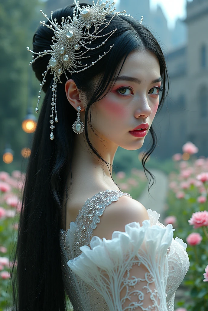 masterpiece, Highest quality,Ultra high definition, One person,Goth Girl,Frill dress 8k photo: 1.5, Soft skin texture, High resolution, ( flower_Styler:1.2)(Rainbow Candy:1.2), With a clear face,
