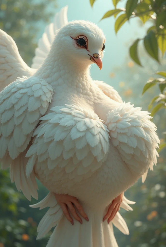Avian, bird, by bebebebebe, female, pussy, tits, small waist, large legs, beige body, detallied background, shy face, hug, eyes closed, happy face, park, under view, back view, ass, showing ass, solo, small ass, on the ground, lying, near ass