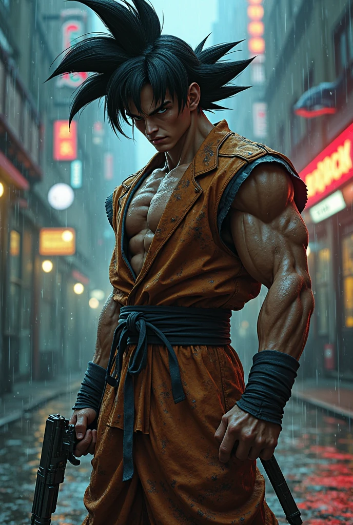 They are Goku, 1boy, arms at the sides, artist name, baggy pants, biceps, black hair, blood, blood from the mouth, blue sash, blue bracelet, blurred bracelet, blurred background, body fur, closed mouth, collarbone, frown, long hair, looking away, looking to the side, male focus, monkey tail, muscular, male muscle, pants, pectorals, red fur, girdle, scratches, serious, simple background, solo, spiked hair, standing, Super Saiyan, Super Saiyan 4, tail, torn clothes, Twitter username, V-shaped eyebrows, bracelet, yellow eyes, yellow pants, ((masterpiece))anime - style image of a man , Dragon Ball concept art, Akira Toriyama style, Dragon Ball art style, advanced digital anime art", highly detailed portrait of Goku, Toriyama Akira, detailed anime character art, inspired by Akira Toriyama, portrait of Goku, stunning character art, Dragon Ball style --auto