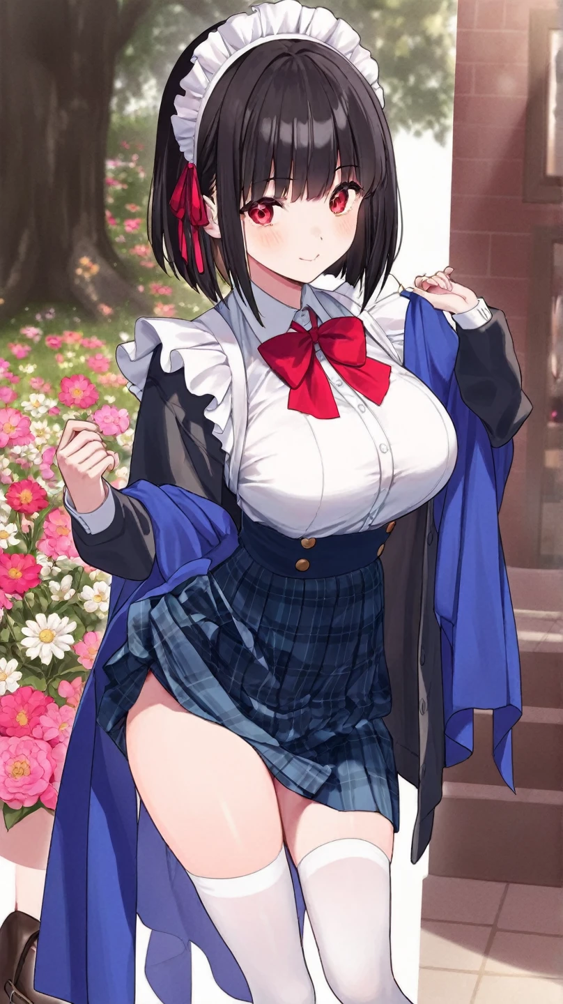 1 girl, Minamoto no Raiko \(fate\), fate/great order, Masterpiece, Best quality, newest, Ideal Anatomy, slender body, , detailed eyes, Perfect eyes ||||| ||||| from the nanny,author: omone hokoma agm, Realistic ||||| ||||| ,, school outfit, School skirt,school bag,, stockings, One, purple eyes,, posing, perfect hands, heart shaped hands