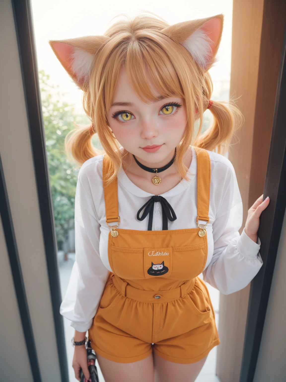 yellow girl anime saving a little cat