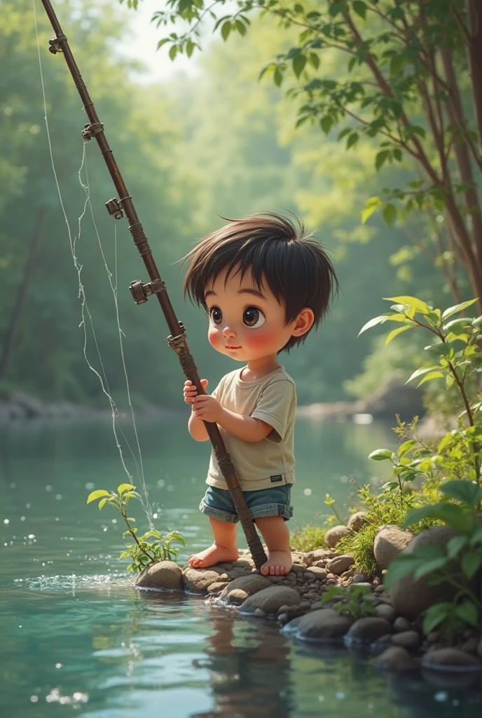 Boy eating fish