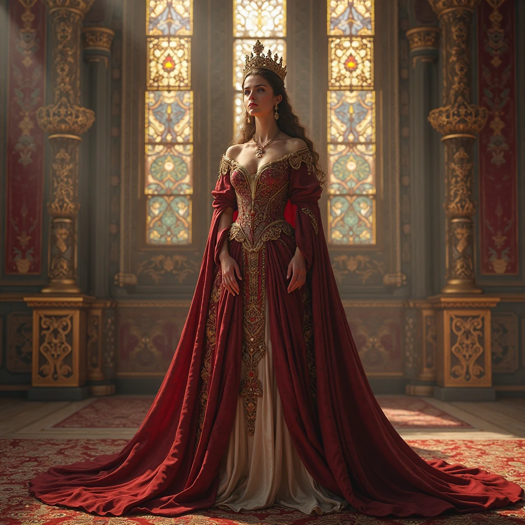 Sit on the throne., victorian era, Noble series, Intricate decoration, orthography, depressed, cry, regret, arm behind back, Soft edge light, beautifully detailed sky, master-piece, Very high resolution, High Quality, 10, (photo-hyper-realistic:1.2), photos,
