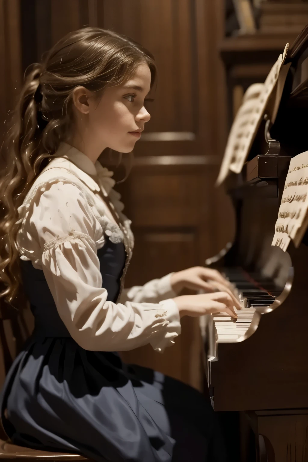 A girl play to piano the songs from the song by Franz Schubert, Page. 560: n. 7... concert 1828s