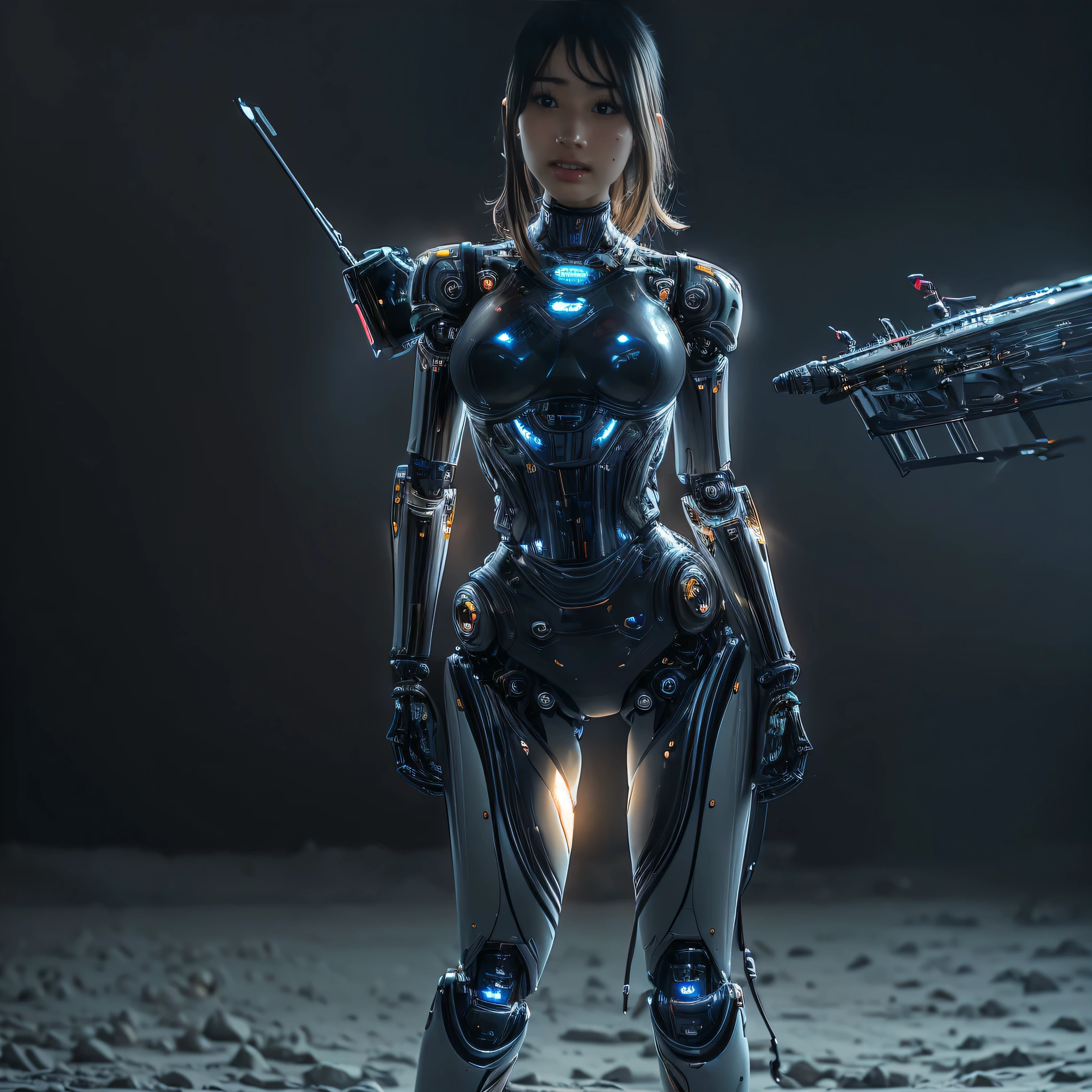 intelligent bionic robot, 2 women’s heads, woman, cyborg robot parts, microchip, Bright studio, hyperrealism, high detail on the face, delicate details, soft writing, rimlight, Rendered by Octane, Unreal Engine 5 rendering, Mechanical Public Enemy Style, 16k, best image quality, TESTIFIES, white balance on the lunar surface, High key lighting, for a soft and graceful atmosphere, Ultra A High Resolution, Big Breasts Machine, cyberpunk, ((((flying)))), In production, Battle Angel Alita, ((((big smile)))), ((((wide thigh opening with both thin long legs)))), ((((Head of a age kawaii Japanese idol)))), ((((short pixie cut)))), ((((A cyborg with a humanoid precise mechanical robotic pure ultimate pure gold metal most one and only muscular skinny tight body from the neck down)))), (huge metal breast), ((((extremely thinnest mechanical waist)))), ((((precise mechanical robotic arms and hands and super long neck)))), ((((pure gold hair)))), ((((vigorous)))), ((((boyishly)))), ((((full body)))), ((((Ultra hires)))), ((((master piece)))), ((((best quality)))), ((((detailed)))), ((((photo realistic)))), ((((There are several holes in the fuselage that were drilled by gun fire))))